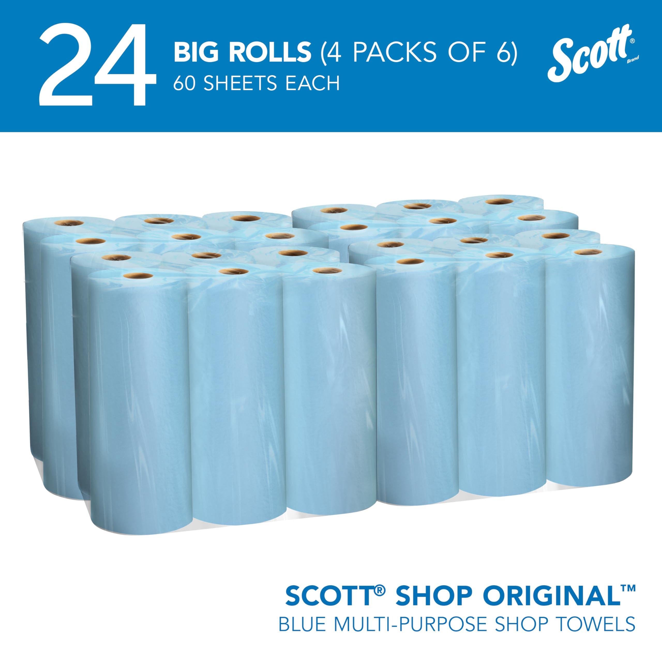 Scott Shop Towels Original, Big Rolls, 4 Packs of 6 Rolls, 11"x9.4" Blue Sheets, 24 Rolls/Case, 1,440 Towels/Case - Image 2