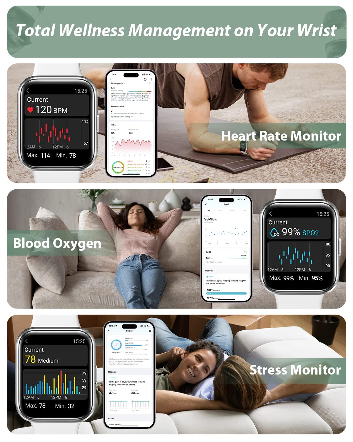 Bluetooth Smart Watch for Men Women(Call Receive/Dial), Alexa Built-in, 1.8" Touch Screen Fitness Tracker with Heart Rate Sleep Tracking, 100 Sports Modes, 5ATM Waterproof Smartwatch - Image 3