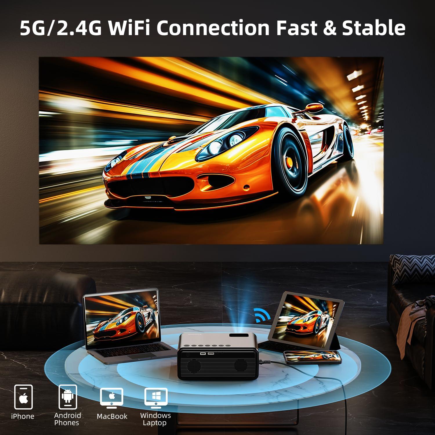 FUDONI Projector with WiFi and Bluetooth 4K Supported, Upgraded Outdoor Movie Projectors Native 1080P FHD 12000L, Video Proyector for Home Theater, Compatible w/HDMI/USB/iOS/Android/Windows/TV Stick - Image 3
