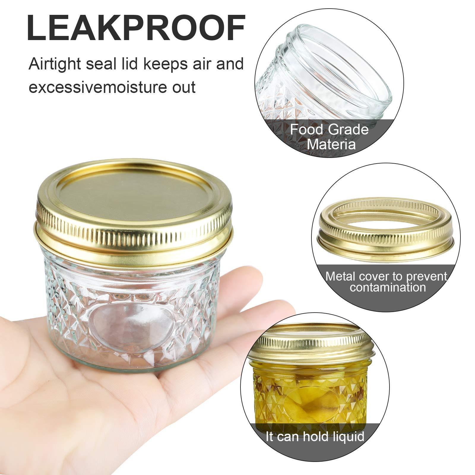 Mcupper 4oz Mini Mason Jars,Set of 40 Quilted Crystal Style Canning Jars With Gold Lids and Bands, Regular Mouth Glass Jars For Honey, Jelly, Jams-40 Black Labels,1 Chalk Marker Included - Image 4