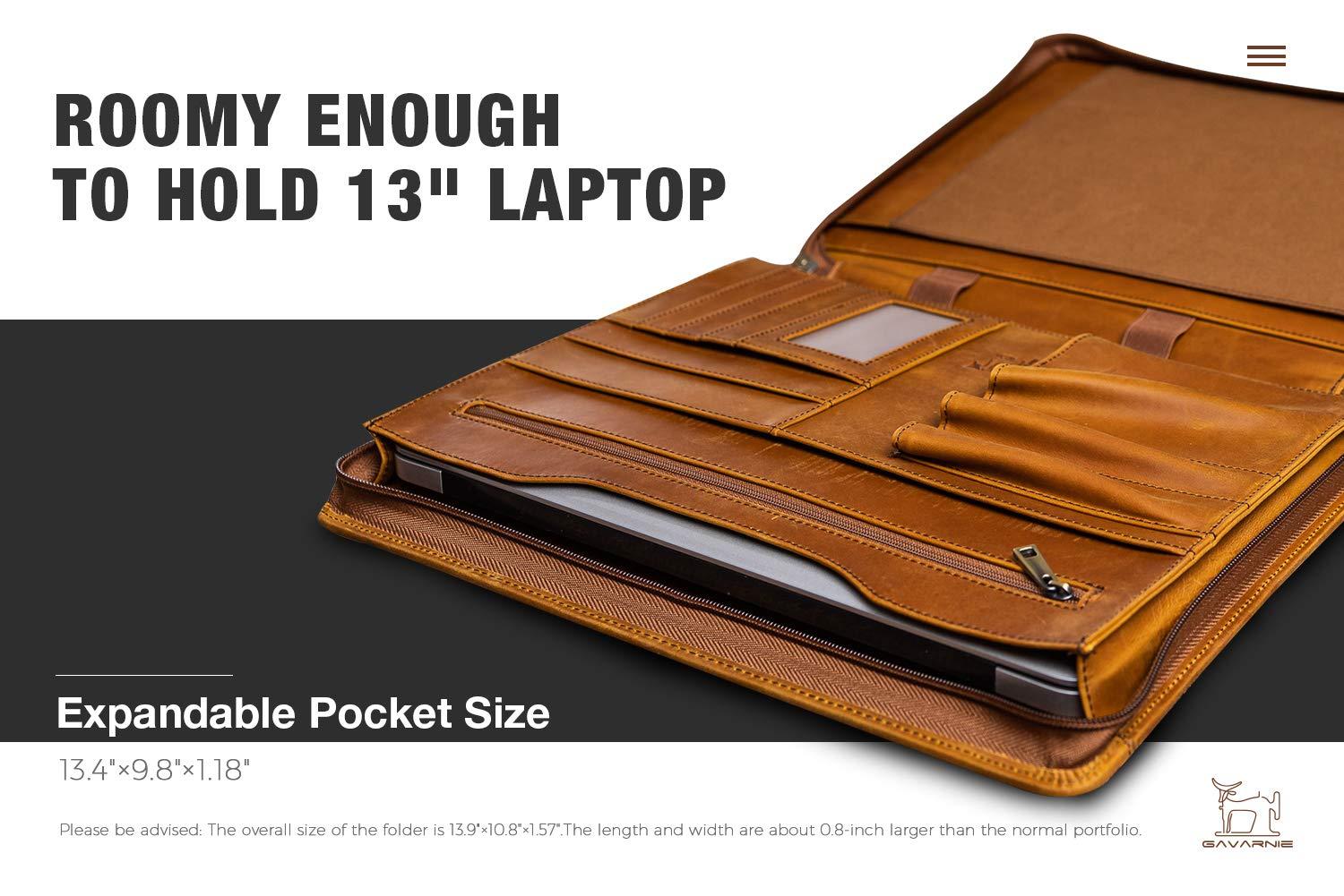 Gavarnie Genuine Leather Professioal Business Portfolio Padfolio Folder with Zipper for Men and Women,Work Portfolio with Notepad for Meeting and Travel, Brown - Image 4