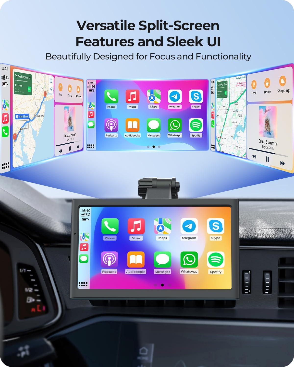 Krunia 7" Wireless Portable 60FPS Car Play Screen for Apple CarPlay & Android Auto, Portrait and Landscape Modes, Mirror Link, Bluetooth, Voice Control, GPS Navigation - Image 7