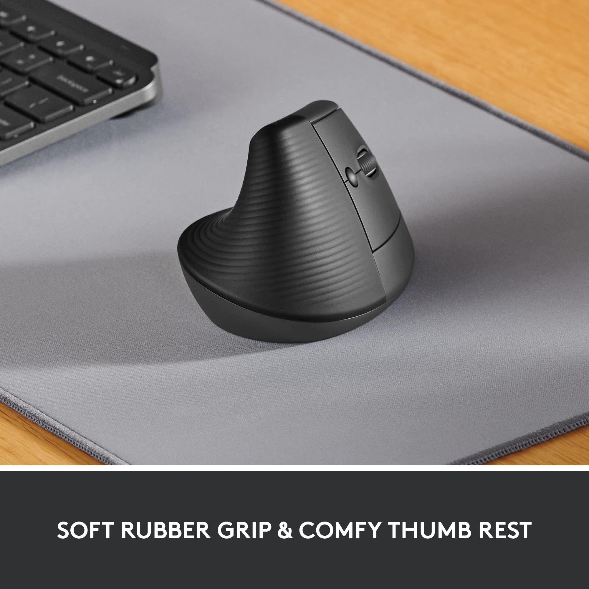 Logitech Lift Vertical Ergonomic Mouse, Wireless Bluetooth or USB Receiver, Quiet Clicks, 4 Buttons, Right Hand Wireless Mouse, Windows/macOS/iPadOS, Laptop, PC - Graphite - Image 2