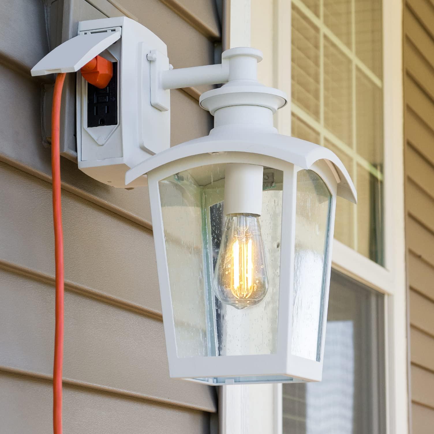 Home Luminaire 31856 Spence 1-Light Outdoor Wall Lantern with Seeded Glass and Built-in GFCI Outlet, White - Image 2