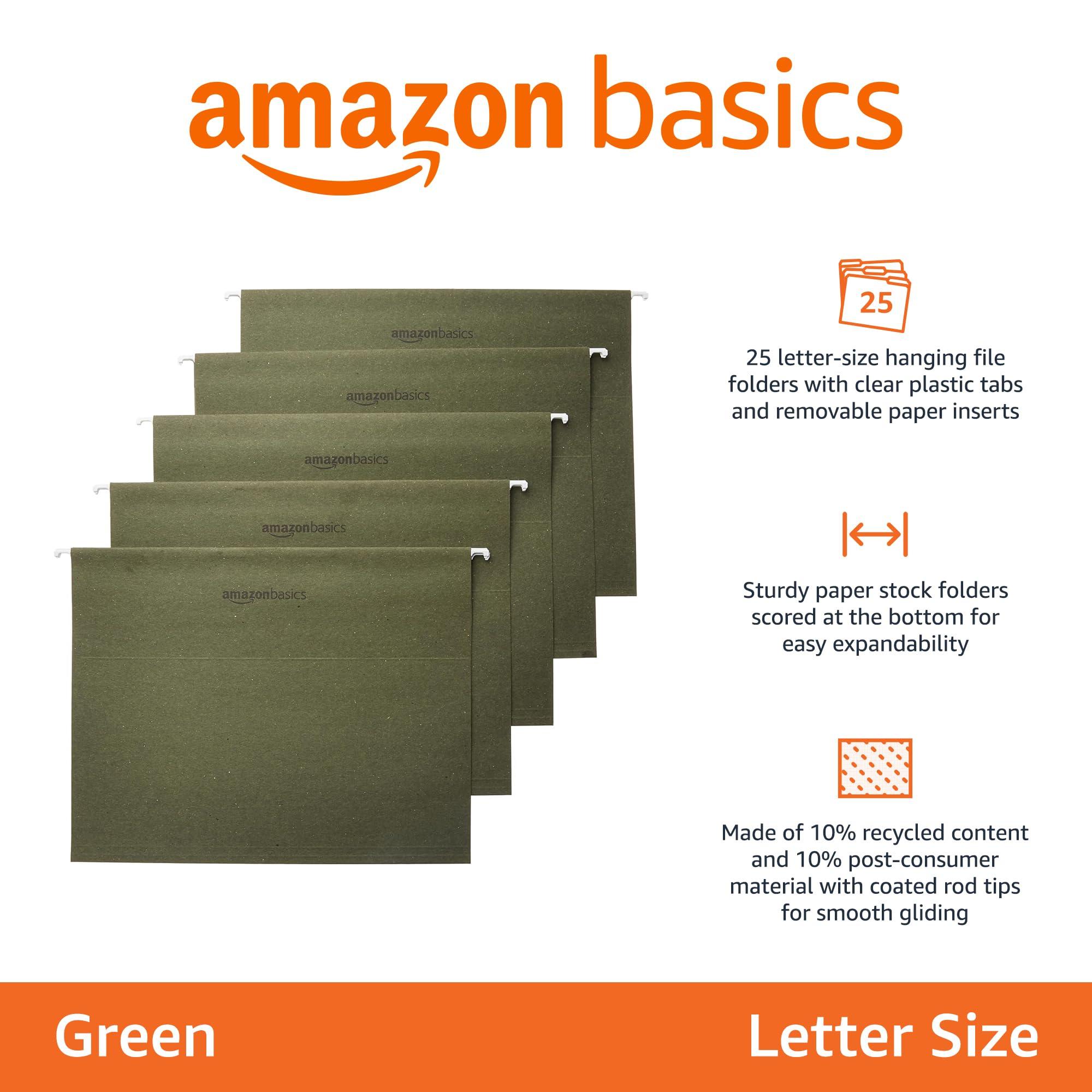 Amazon Basics Hanging Organizer File Folders for Efficient Filing, Sturdy, Adjustable Tabs, Letter Size, Pack of 25, Green - Image 3