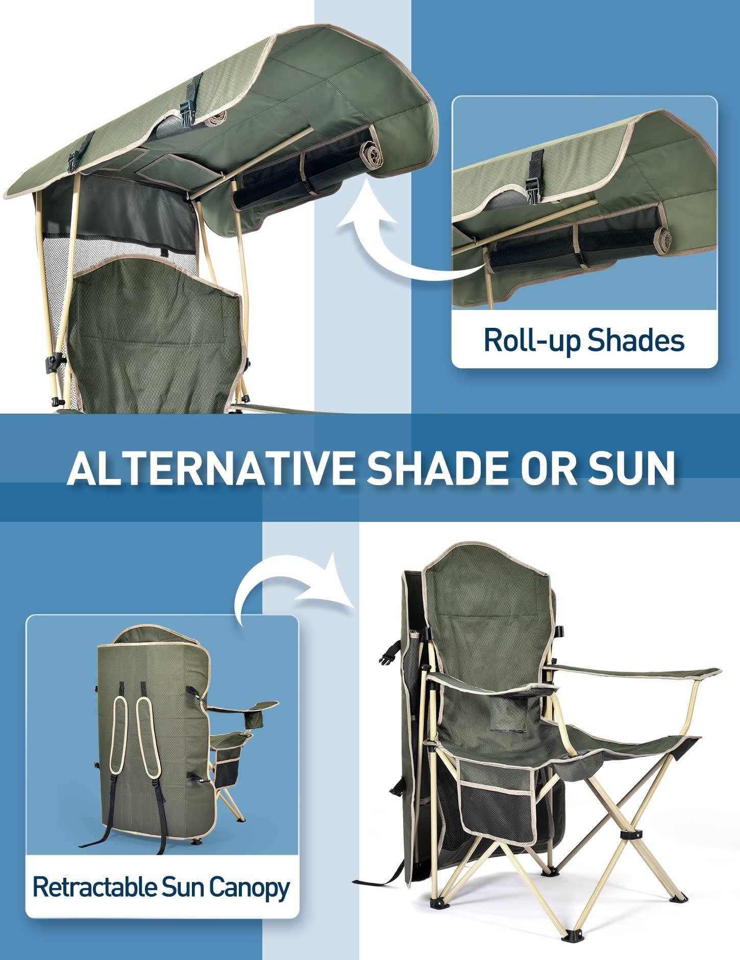 Docusvect Beach Chair with Canopy Shade, Folding Camping Chair with Canopy with Cup Holder, Side Pocket for Camp, Beach, Tailgates, Fishing - Support 330 LBS - Image 5