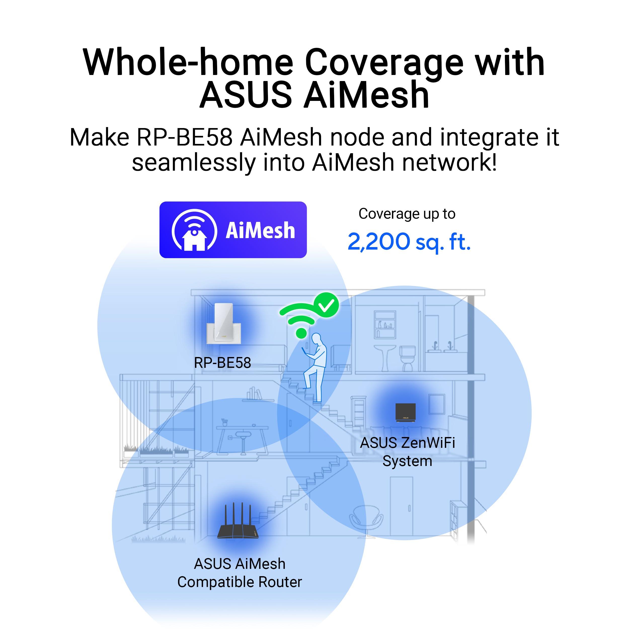 ASUS RP-BE58 BE3600 Dual Band WiFi 7 (802.11be) Range Extender, AiMesh Extender for Seamless mesh WiFi; Works with Any WiFi Router - Image 4