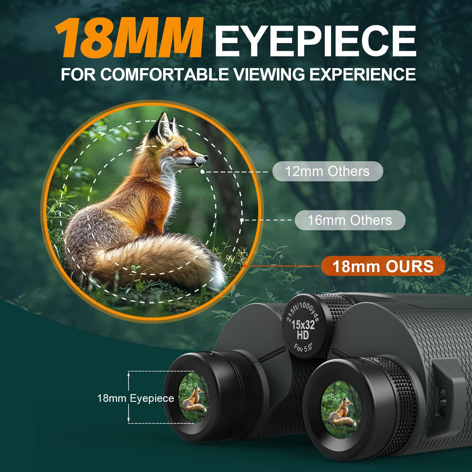 15x32 Compact Binoculars for Adults and Kids - WOZEL High Powered Small Binoculars for Bird Watching, Hunting, Travel, Hiking, Concert, Sports and Outdoors - Easy Focus with Large Objectives - Green - Image 3