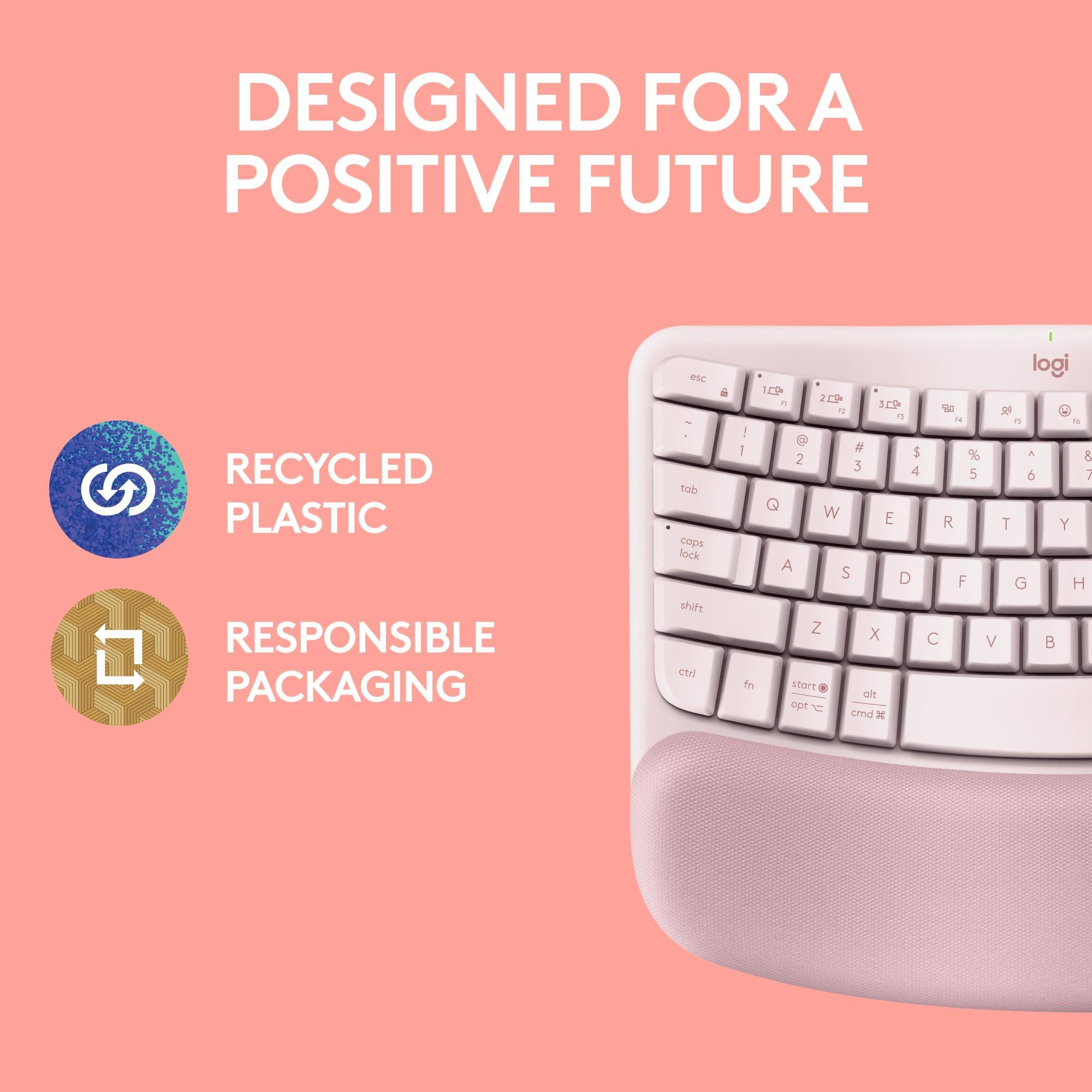 Logitech Wave Keys Wireless Ergonomic Keyboard with Cushioned Palm Rest, Comfortable Natural Typing, Easy-Switch, Bluetooth, Logi Bolt Receiver, for Multi-OS, Windows/Mac - Rose - Image 9