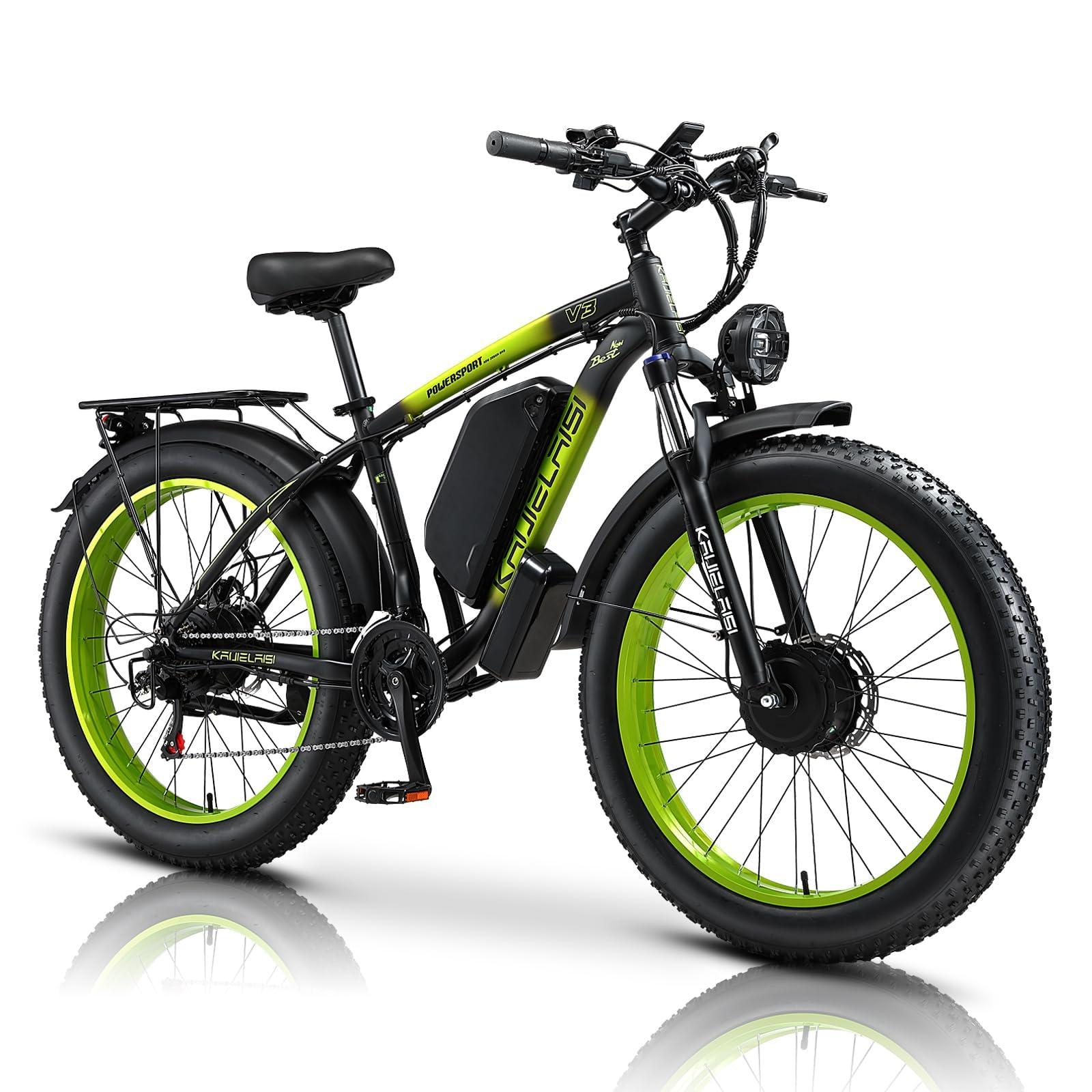 KAIJIELAISI Peak 4000W Dual Motor Electric Bike for Adult, 26 Inch Fat Tire All Terrain Electric Bike with 48V 23AH Battery Long Range E Bike, 21 Speed ​​Electric Dirt Bikes for Men.