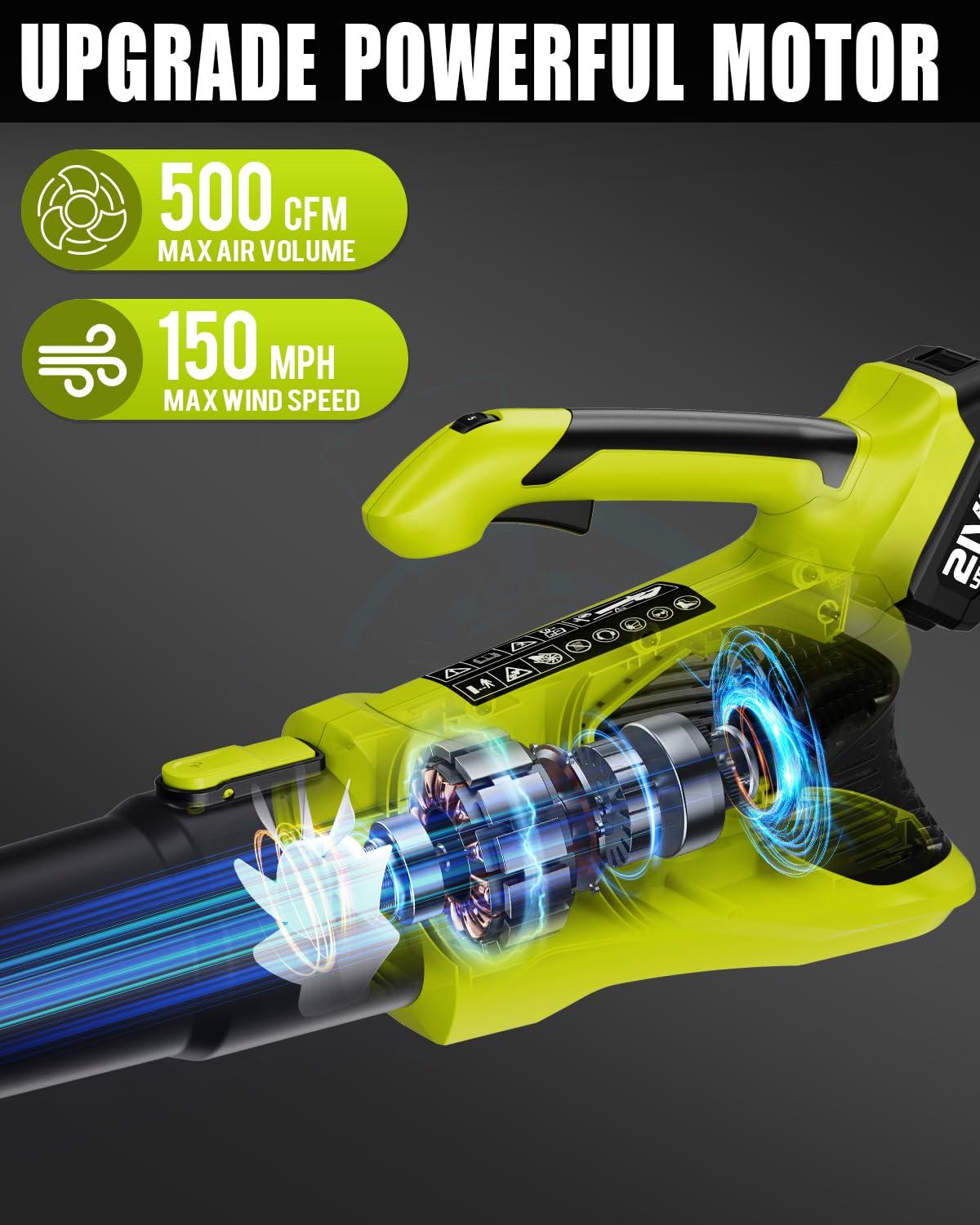 Cordless Leaf Blower 21V Electric Leaf Blower Cordless Powerful 500 CFM with 2 X 4.0Ah Batteries and Charger, 5 Speed Modes, Lightweight Battery Powered Leaf Blowers for Lawn Care and Yard Clearance - Image 3