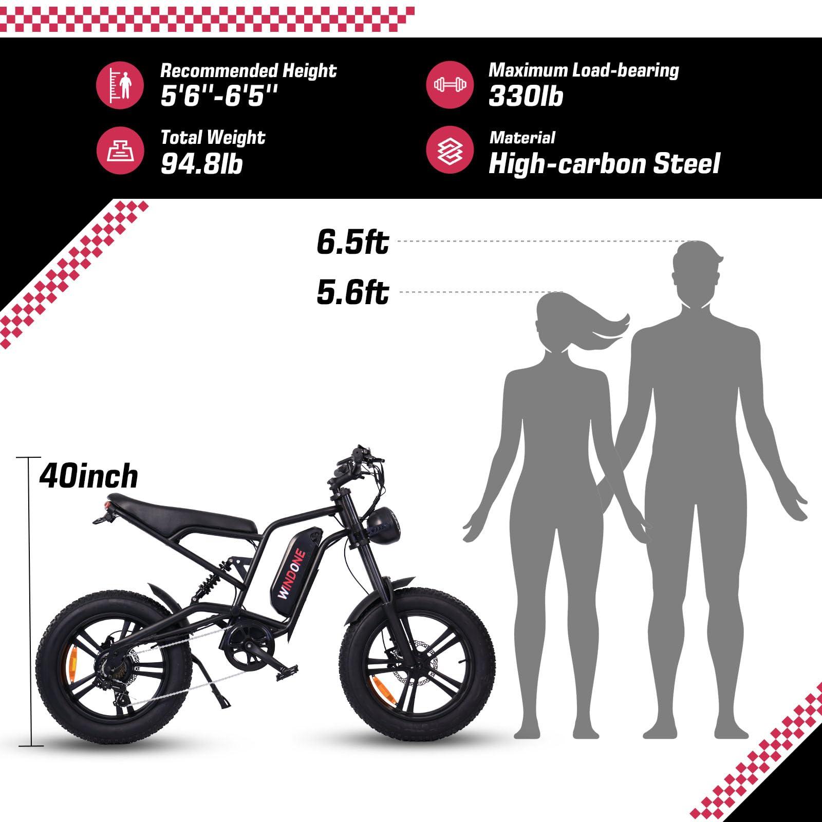 Windone E2/K20 Electric Bike for Adults, 48V 13Ah/15Ah Battery, Up to 28 MPH & 46.6/60 Miles (PAS), 750/1000W Peak Ebike with All-Terrain 20"/26'' Fat Tires, UL Certified, Moped E-Bike - Image 7