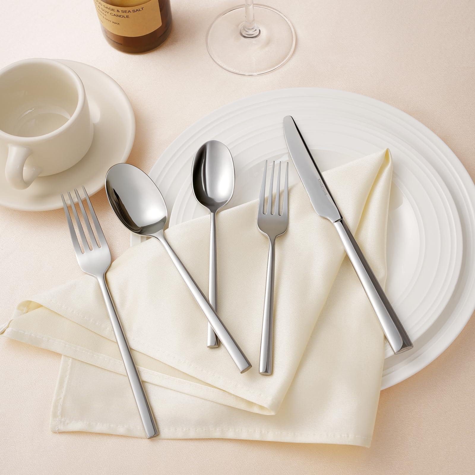 KINGSTONE Silverware Set, 40-Piece Forged Flatware Set Cutlery Set Premium Stainless Steel, Service for 8, for Kitchen, Home, Wedding, Party, Mirror Polished and Dishwasher Safe - Image 7