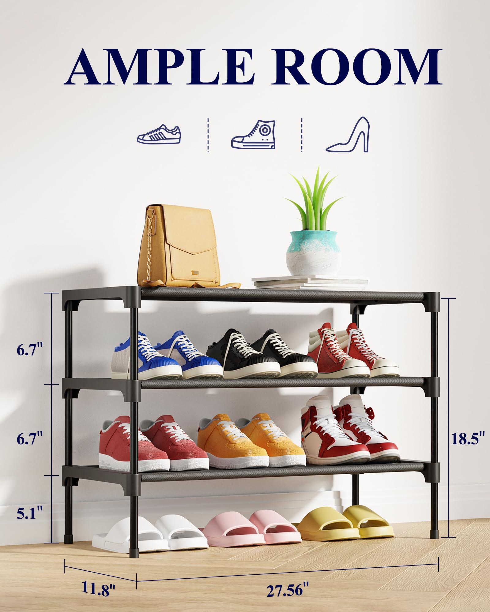 Kitsure Shoe Rack - Premium Non-Woven Shoe Rack Shelf, Shoe Organizer for Closet, Entryway, Garage & Corridor, Sturdy & Durable Long Stackable Shoe Shelves, Medium, Black - Image 3