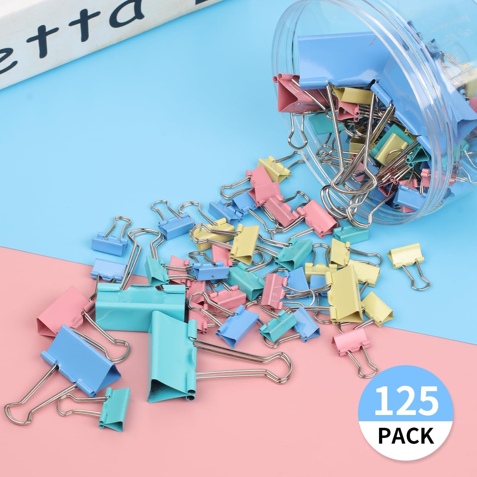 Joyberg 125Pcs Binder Clips Colored, Binder Clips Assorted Sizes, 6 Sizes Binder Paper Clips for Office Supplies/Home/School (Blue, Pink, Yellow, Green) - Image 5