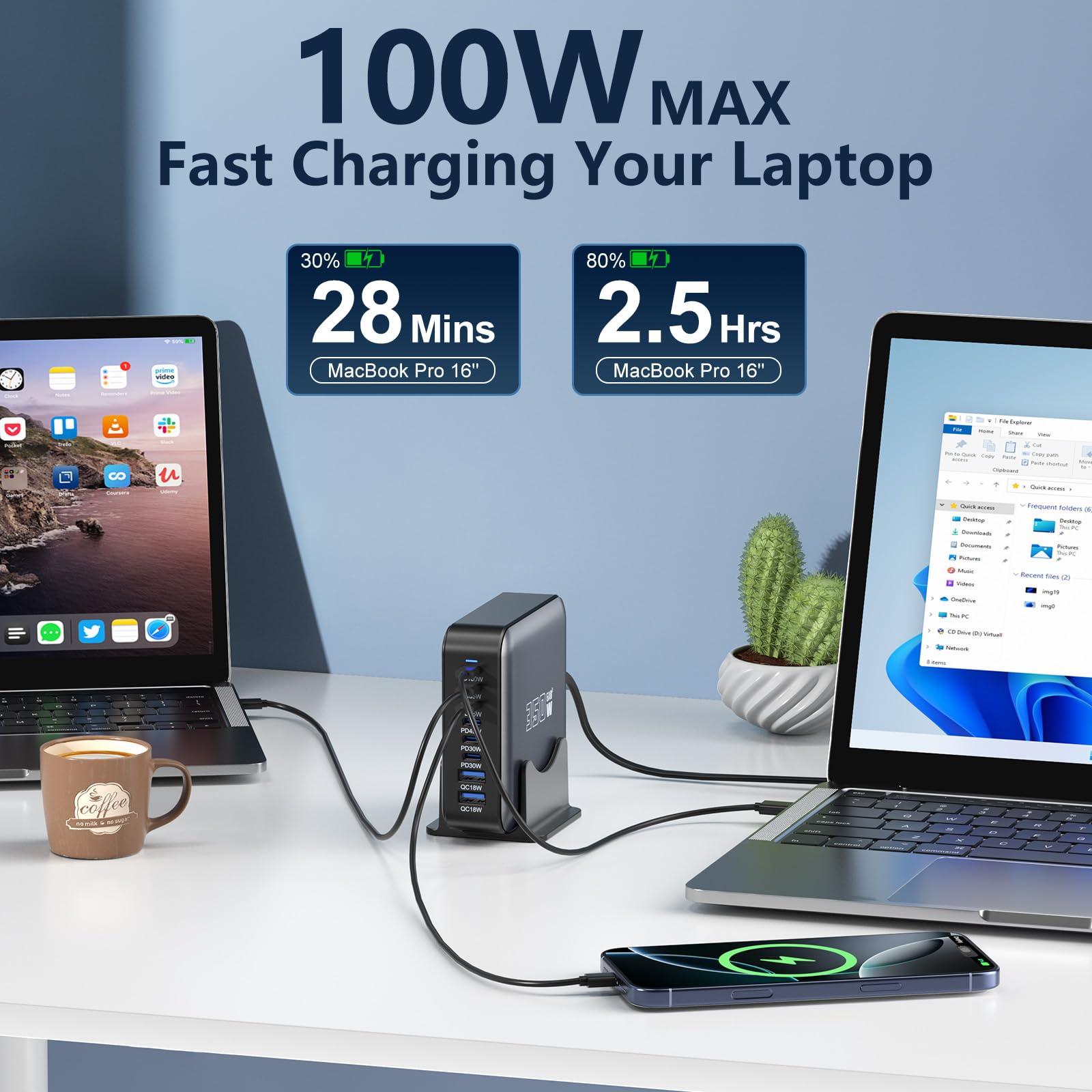 350W USB Fast Charging Station, 8 Port USB C Multi Port Charger Block with PD 100W Fast Charging Station for Multiple Devices, USB Charger Block Compatible iPhone, Android Cell Phone, Tablet, iPad - Image 4