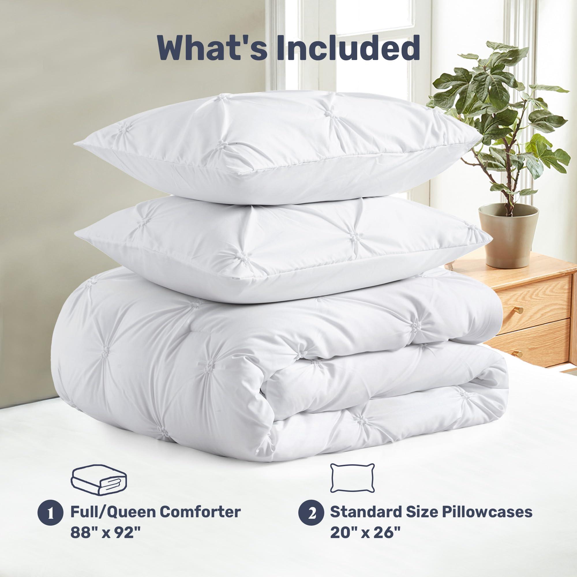 UNIKOME Queen Comforter Set White - Lightweight Soft Pintuck Down Alternative Bedding Set for Summer, All Seasons, 3 Pieces Pinch Pleat Solid Bed Set with Comforter, 2 Pillowcases - Image 8