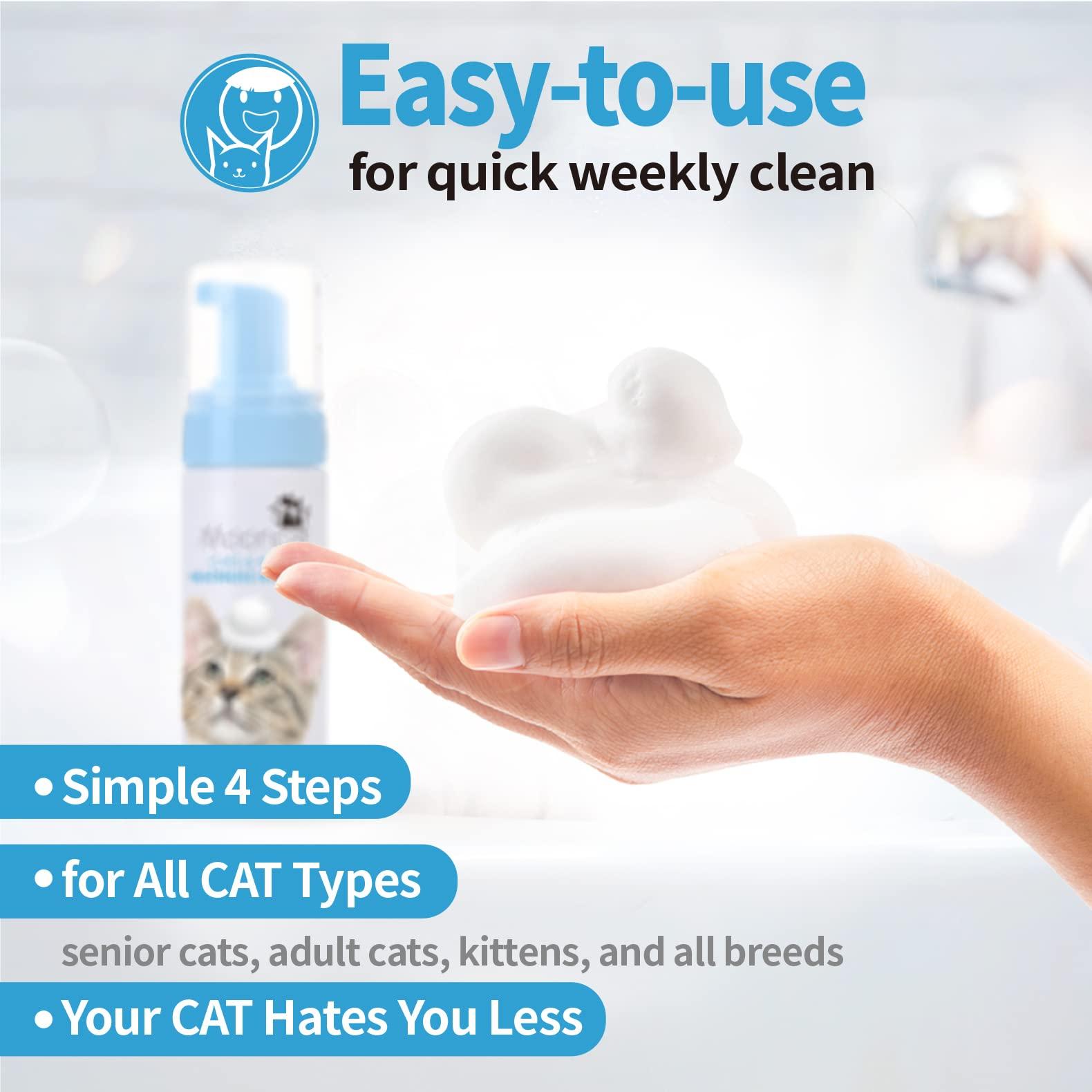 Mooncat Waterless Cat Shampoo and Brush Kit - No Rinse Foam Bath for Long Hair Cats - Grooming for Sensitive Skin, Detangling, Paraben-Free, pH Balanced - Licking Safe (5 oz) - Image 4