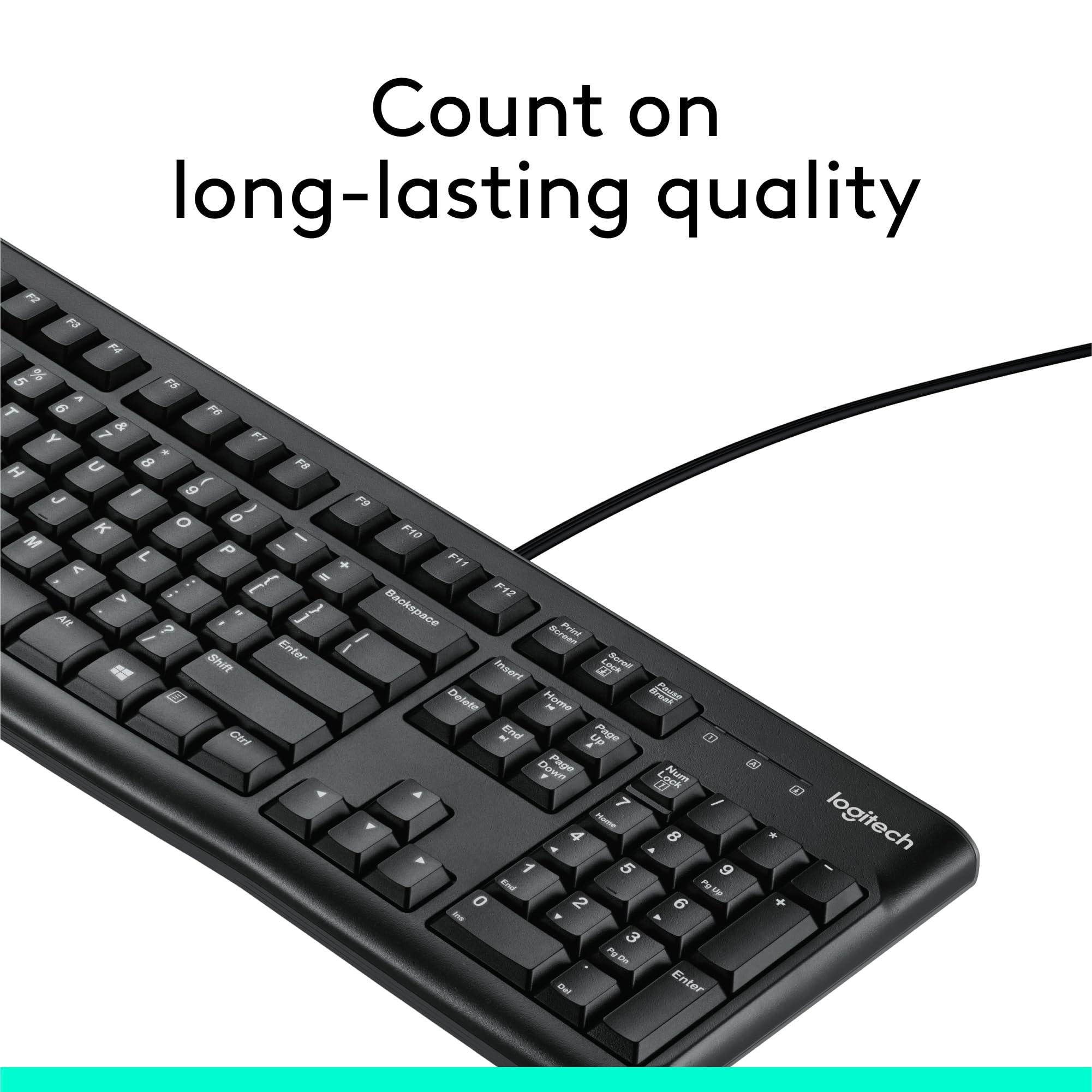Logitech K120 Wired Keyboard for Windows, Plug and Play, Full-Size, Spill-Resistant, Curved Space Bar, Compatible with PC, Laptop - Black - Image 3