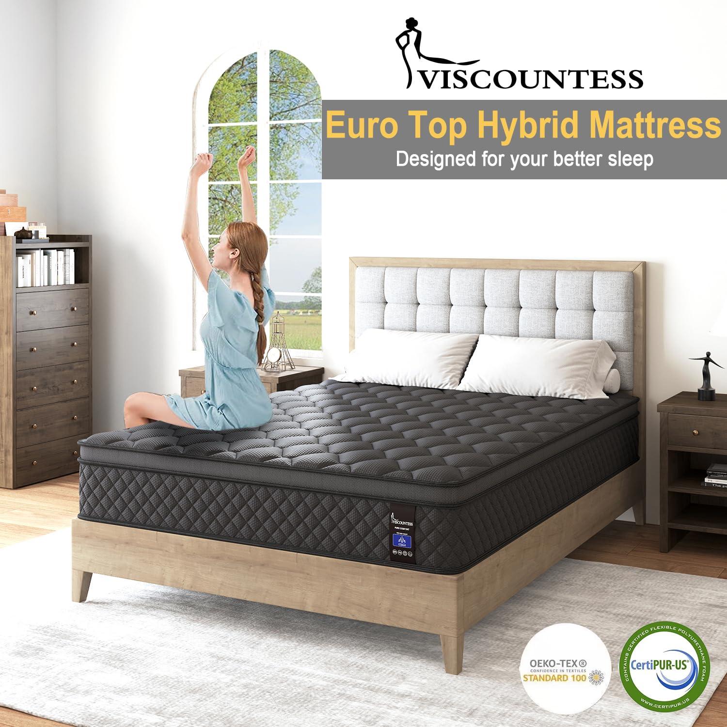 VISCOUNTESS Queen Mattress, 14 Inch Hybrid Mattresses Euro Top Medium Firm for Back & Lumbar Support, 100 Night Trial, Individual Pocket Spring Bed for Motion Isolation & Pressure Relief - Image 3