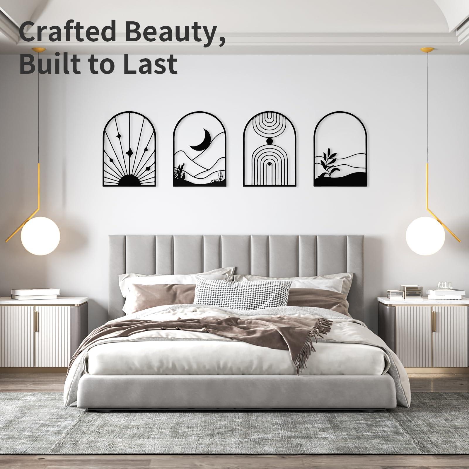 WOWSTAR 4 Pcs Black Large Metal Wall Art, 17x12 Inch Modern Minimalist Iron Wall Sculpture, 3D Textured Art Wall Décor for Living Room, Dining Room, Bedroom, Office - Image 3