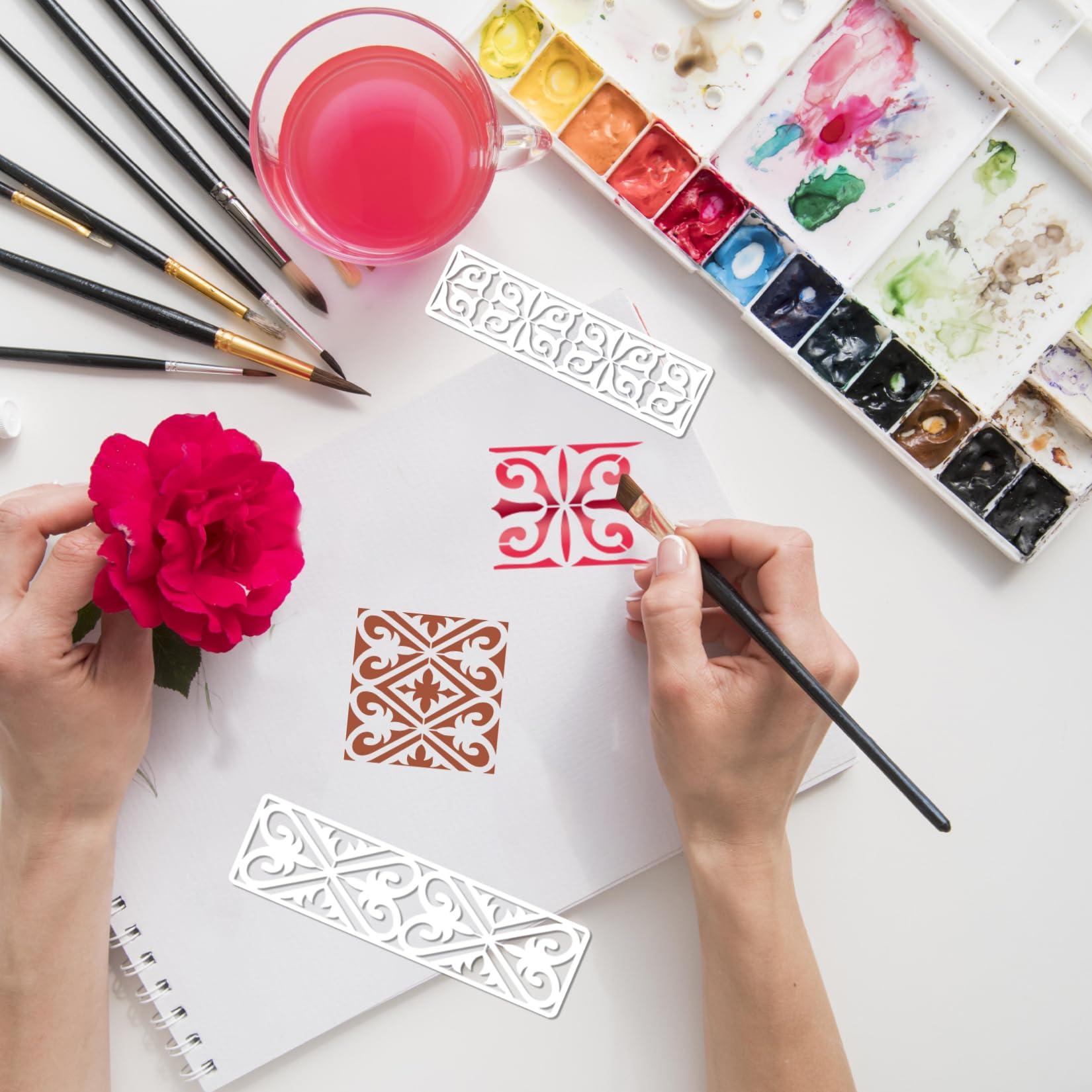 12 Pieces Border Stencils for Painting, Leaf Stencil Template Reusable Furniture Cake Decorative Stencils for Wood DIY Craft Canvas Fabric (12 Border Floral) - Image 4