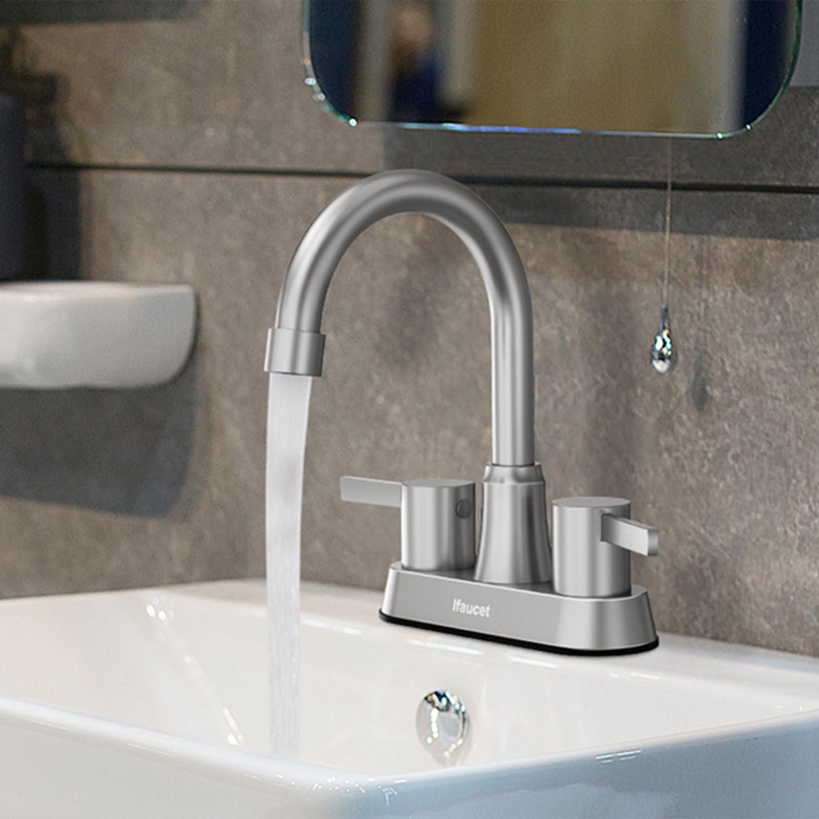 Bathroom Faucets, Bathroom Faucet 3 Hole, Bathroom Sink Faucet, Faucet for Sink 4 Inch 2 Handle Centerset, Lead-Free, with Copper Pop Up Drain (Brushed Nickel) - Image 8