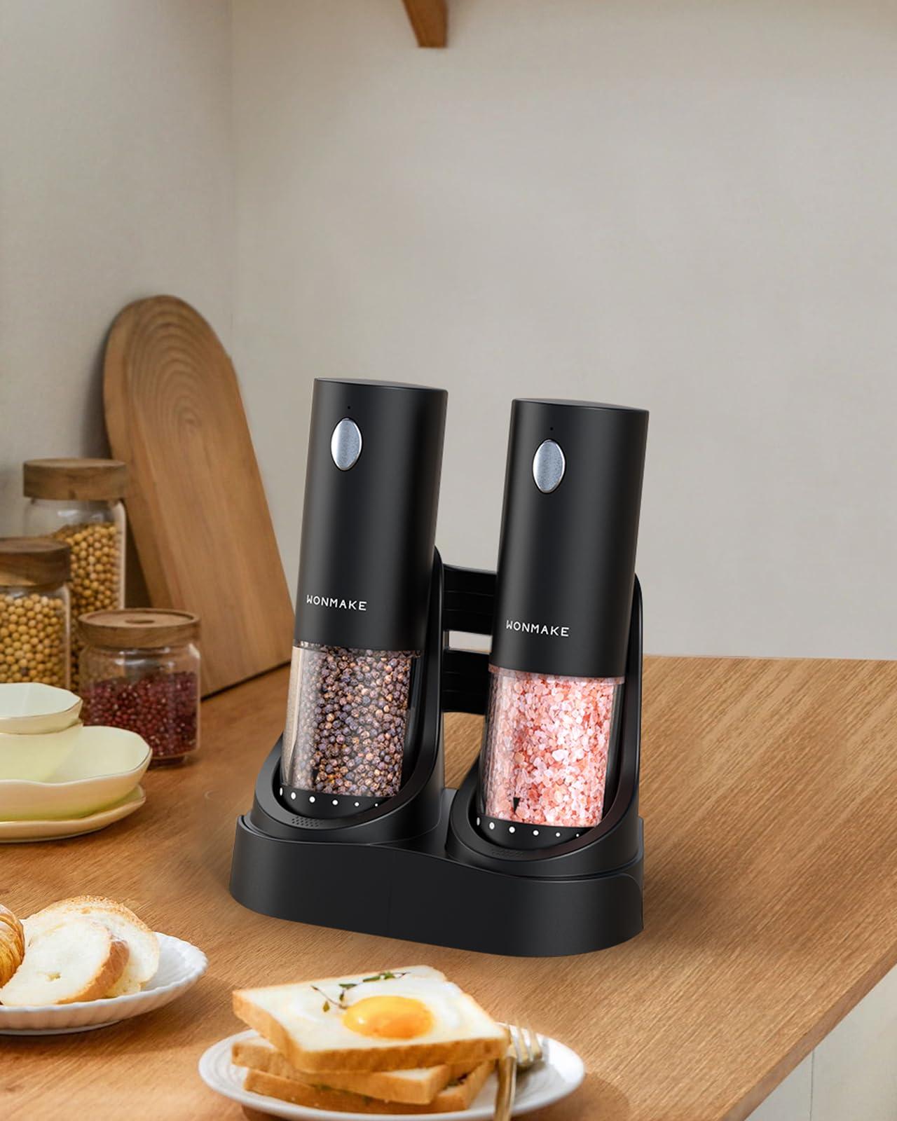 Electric Salt and Pepper Grinder Set - Automatic Refillable Salt and Pepper Grinders with Charging Base & LED Light, 6-Level Adjustable Coarseness with External Dial, Ideal Kitchen Gadget - Image 8