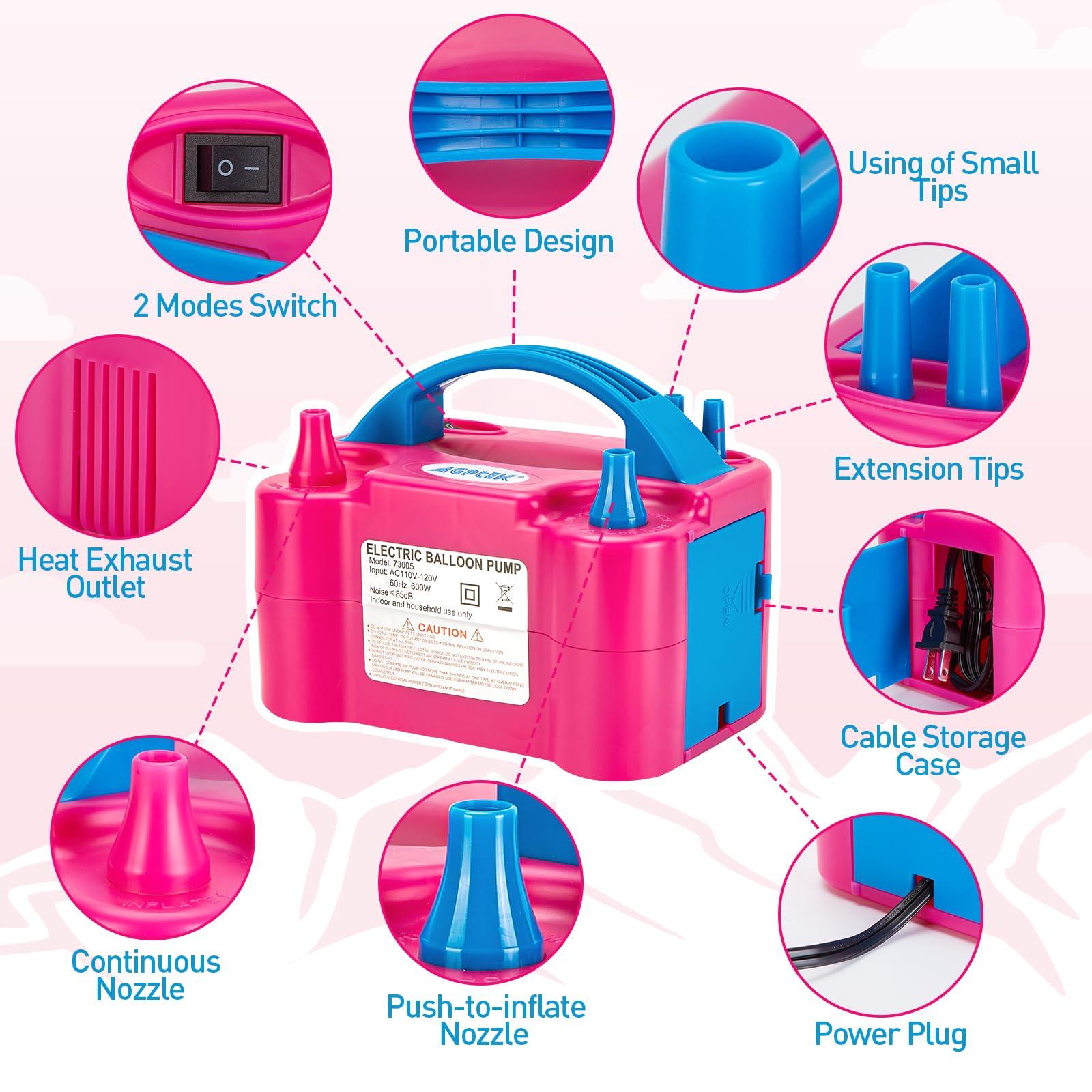 AGPTEK Electric Air Balloon Pump, 110V 600W Rose Red Portable Dual Nozzle Inflator/Blower for Party Decoration - Image 2
