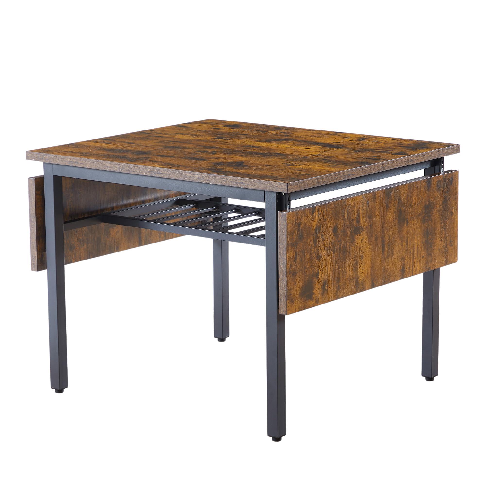 Tmsan 63.2" Folding Dining Table for 4-6 People, Drop Leaf Table with Storage Rack Extendable Kitchen Dinner Table for Small Spaces, Chairs Not Included (Brown)