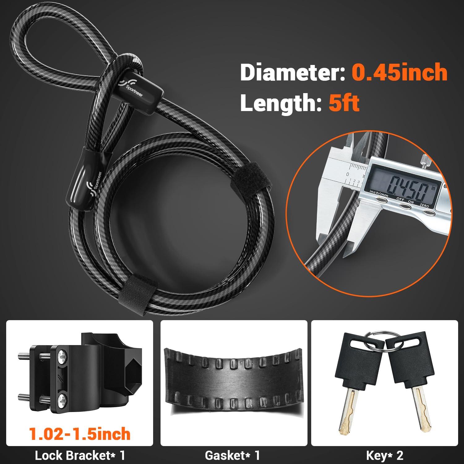 Sportneer Bike Lock: Heavy Duty Anti Theft Bike U Lock with 5ft Security Steel Cable - 17mm Shackle Bicycle U-Locks with Keys & Sturdy Mounting Bracket for Road, Mountain, Electric & Folding Bike - Image 4
