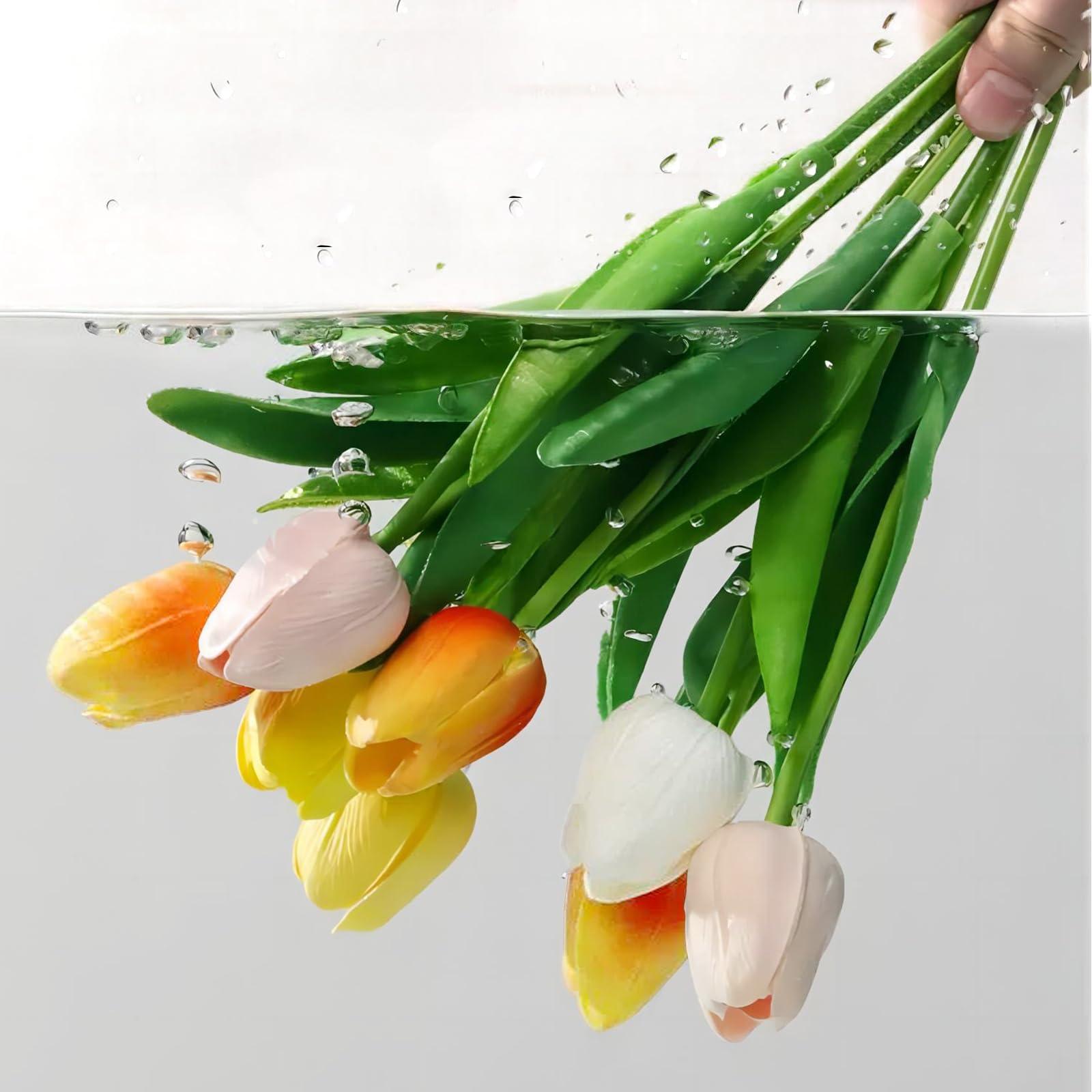 Fodofodo 15PCS Artificial Tulips Flowers,Real Touch 14" Silk Fake Tulips,Bulk Fake Flowers,Faux Flowers,Artificial Flowers for Home Kitchen Office Dining Room Wedding Decorations (Colorful) - Image 4
