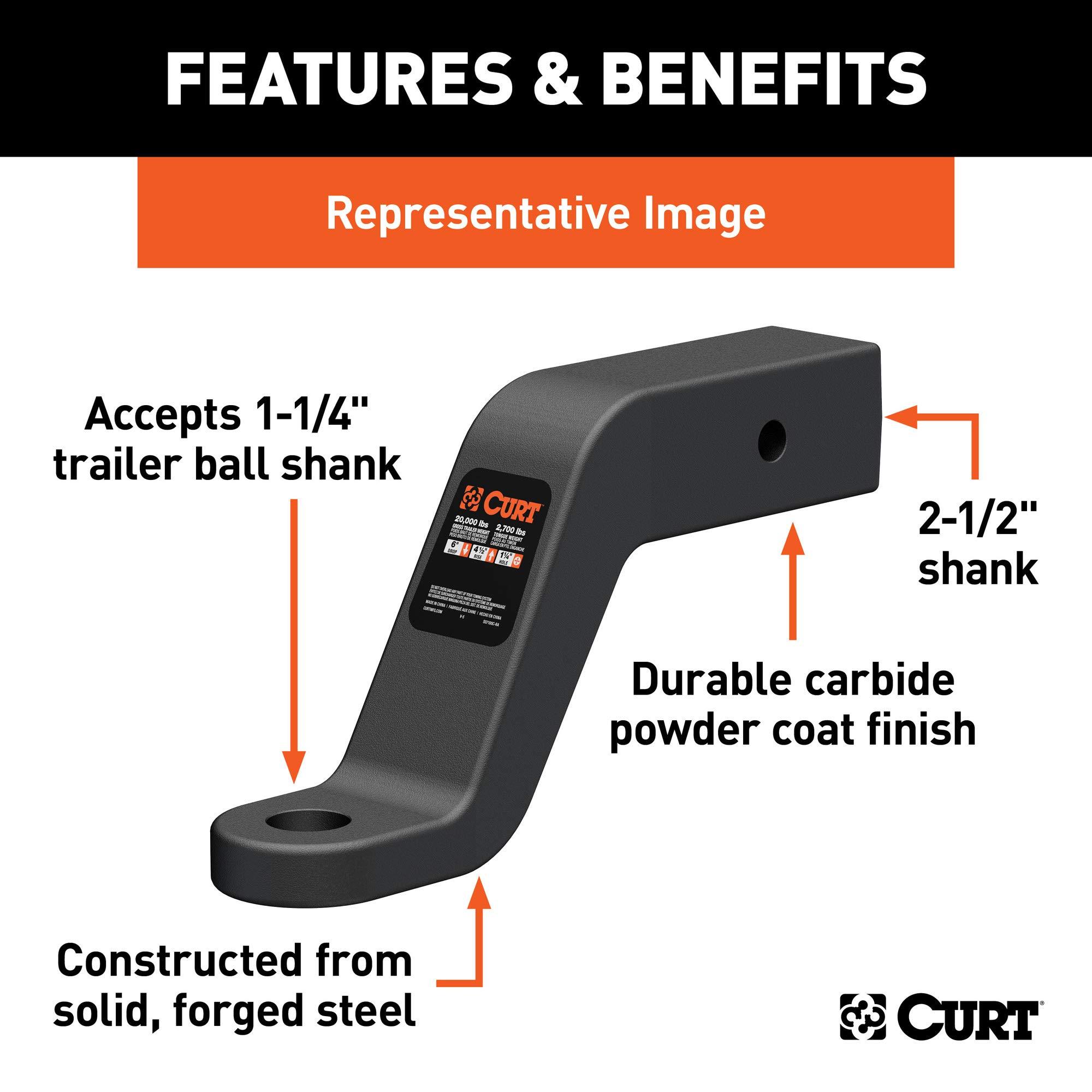 CURT 45458 Commercial Duty Forged Trailer Hitch Ball Mount, Fits 2-1/2-Inch Receiver, 20,000 lbs, 1-1/4-Inch Hole, 4-Inch Drop, 2-1/2-In Rise - Image 4