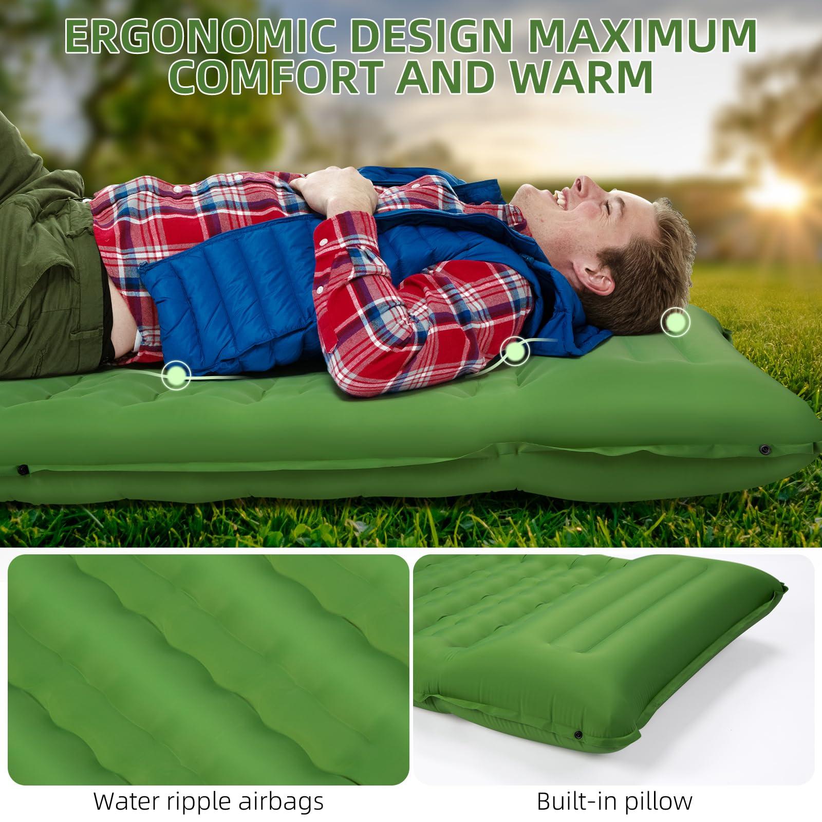 FNARMW Camping Sleeping Pad, Extra Thick 5 Inch Camping Mat with Pillow Built-in Foot Pump Inflatable Sleeping Pads Compact for Camping Backpacking Hiking Traveling Tent（Green） - Image 3