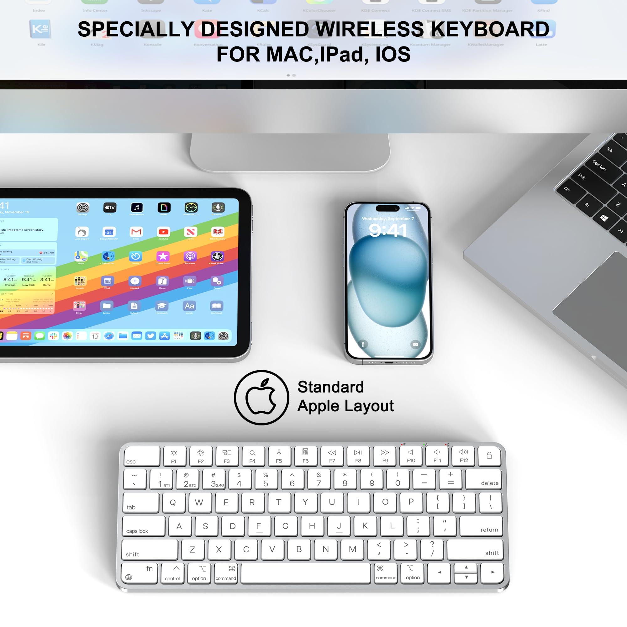 ULSOU Wireless Keyboard for Mac, Bluetooth/2.4G USB Dual-Channel Connection, Multi Device, Rechargeable Bluetooth Keyboard Compatible with Mac, iPad, iPhone - Image 7