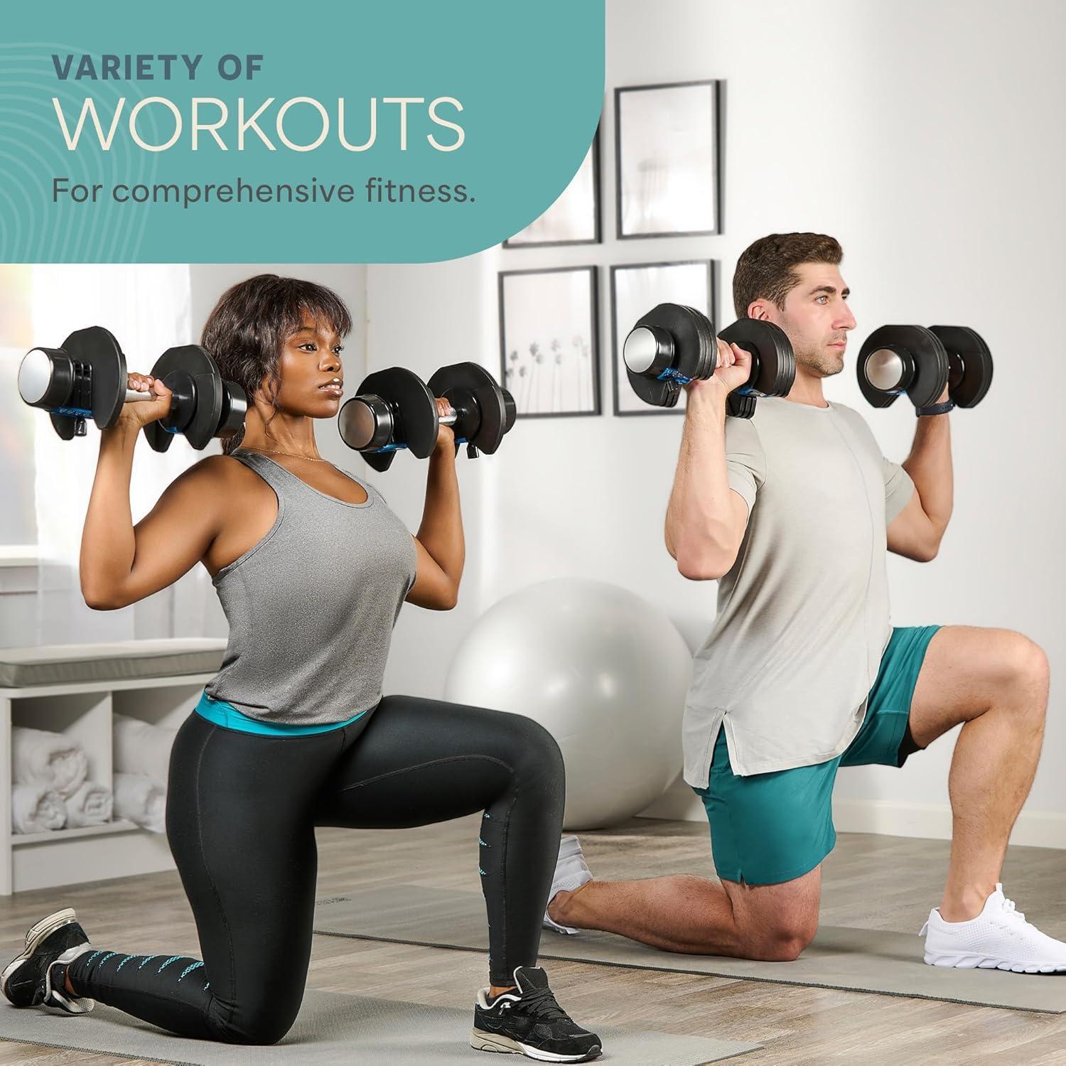 Lifepro Adjustable Dumbbells Set - 5in1-15lb 25lb 43lb 55lb weights Set & Single with Rack - Quick Adjust, Secure Grip - Compact Hand Weights for Men Women Home Gym - Image 6