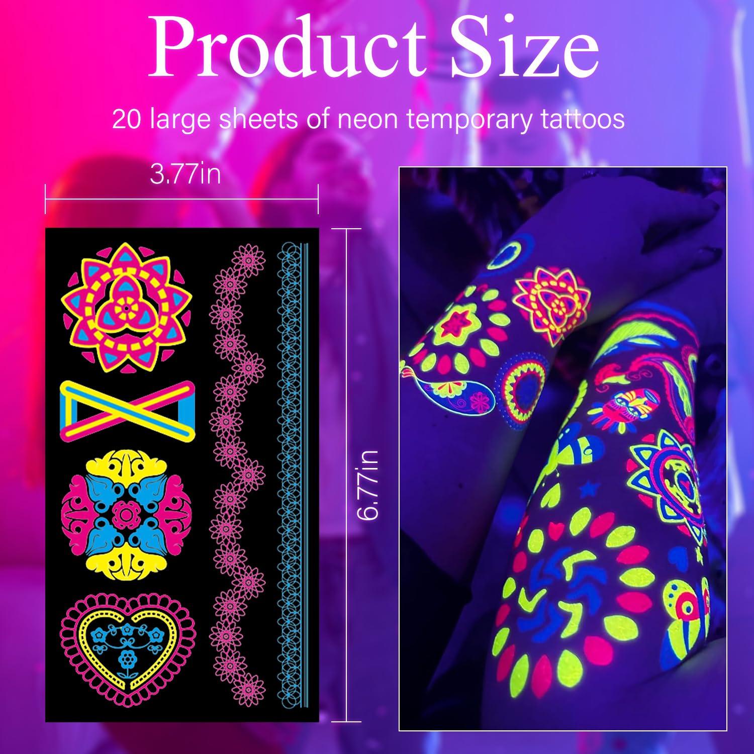Temporary Tattoos 170 PCS Glow in The Dark Tattoos that React to Neon UV Black Light, Tattoos for Kids Teens and Adult, Neon Glow Party Decorations, Glow in The Dark Party Supplies, Glow Party Favors - Image 6