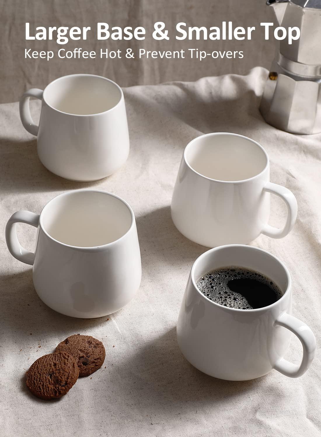 Teocera Coffee Mugs Set of 4-12oz Chip-Resistant Ceramic Cups with Ergonomic Handle | Dishwasher & Microwave Safe White Mugs | Keeps Beverage Hot, Perfect for Family Kitchen & Holiday Gifts - Image 6