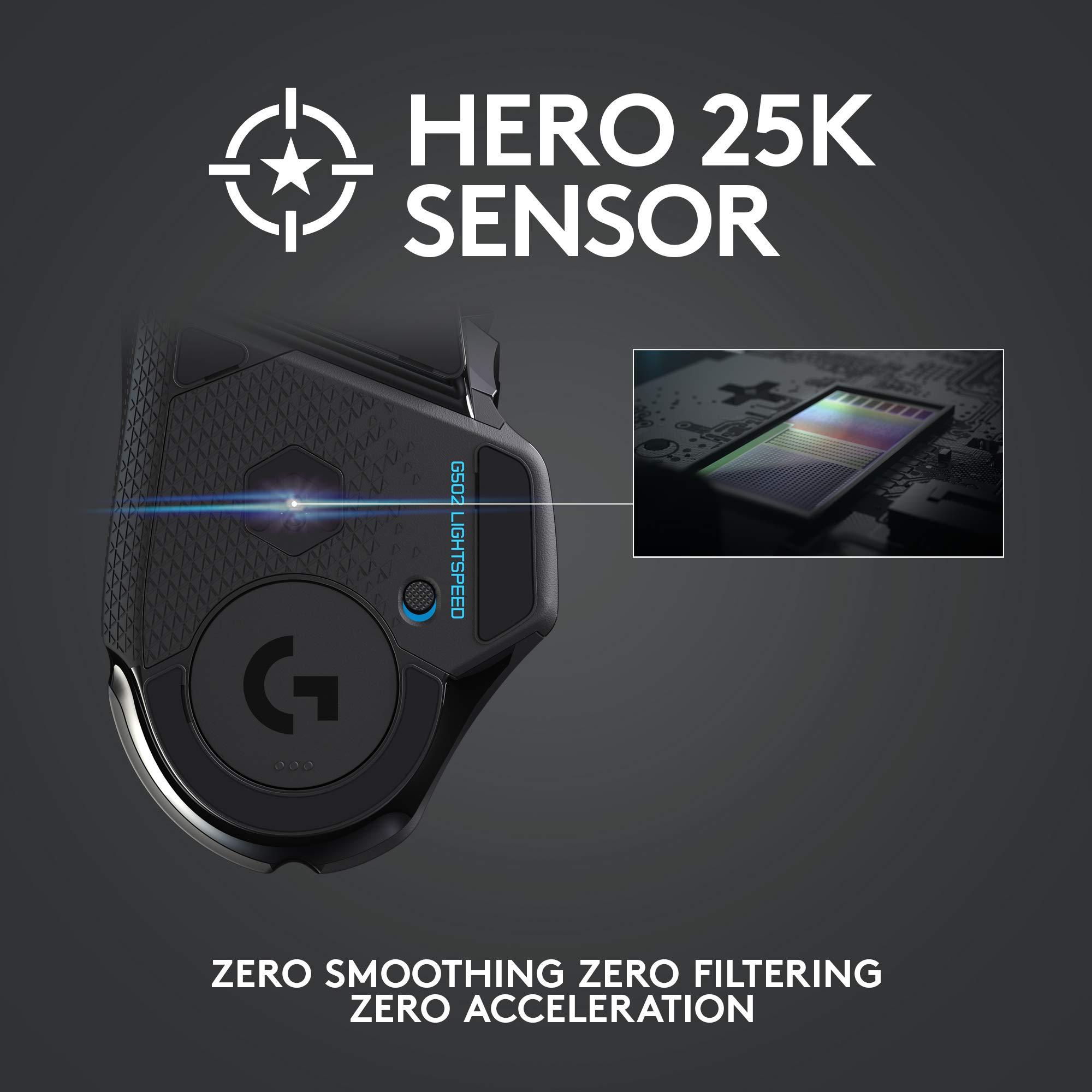 Logitech G502 Lightspeed Wireless Gaming Mouse with Hero 25K Sensor, PowerPlay Compatible, Tunable Weights and Lightsync RGB - Black - Image 3