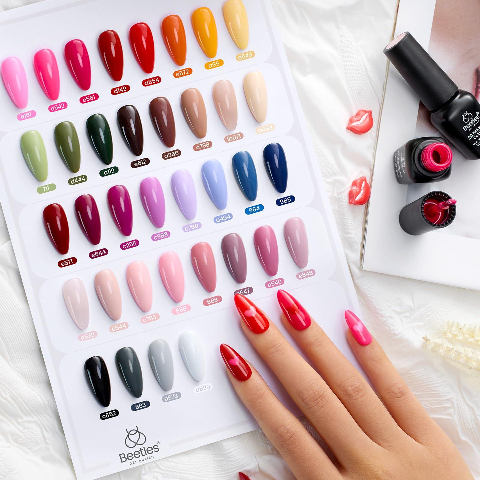 beetles Gel Polish 44pcs Gel Nail Polish Set 36 Colors Nude White Hot Pink Red Blue Black Brown with Base Coat Glossy Matte Glitter Top Coat Gifts for Women Colorful Muse - Image 2