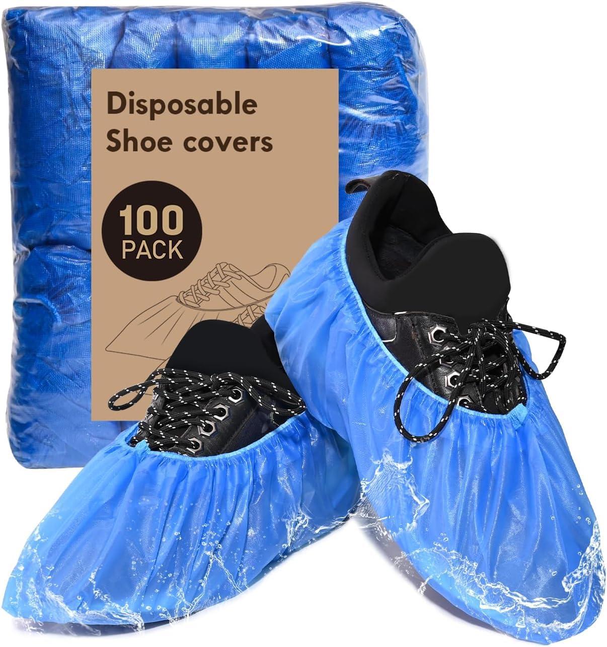 100 Pack (50Pairs) Shoe Covers Disposable Non-Slip, Waterproof Boot Covers with Compact Roll for Easy Storage, Plastic Shoe Covers for Indoor Use, Home Cleaning,Visting, One Size Fits Most