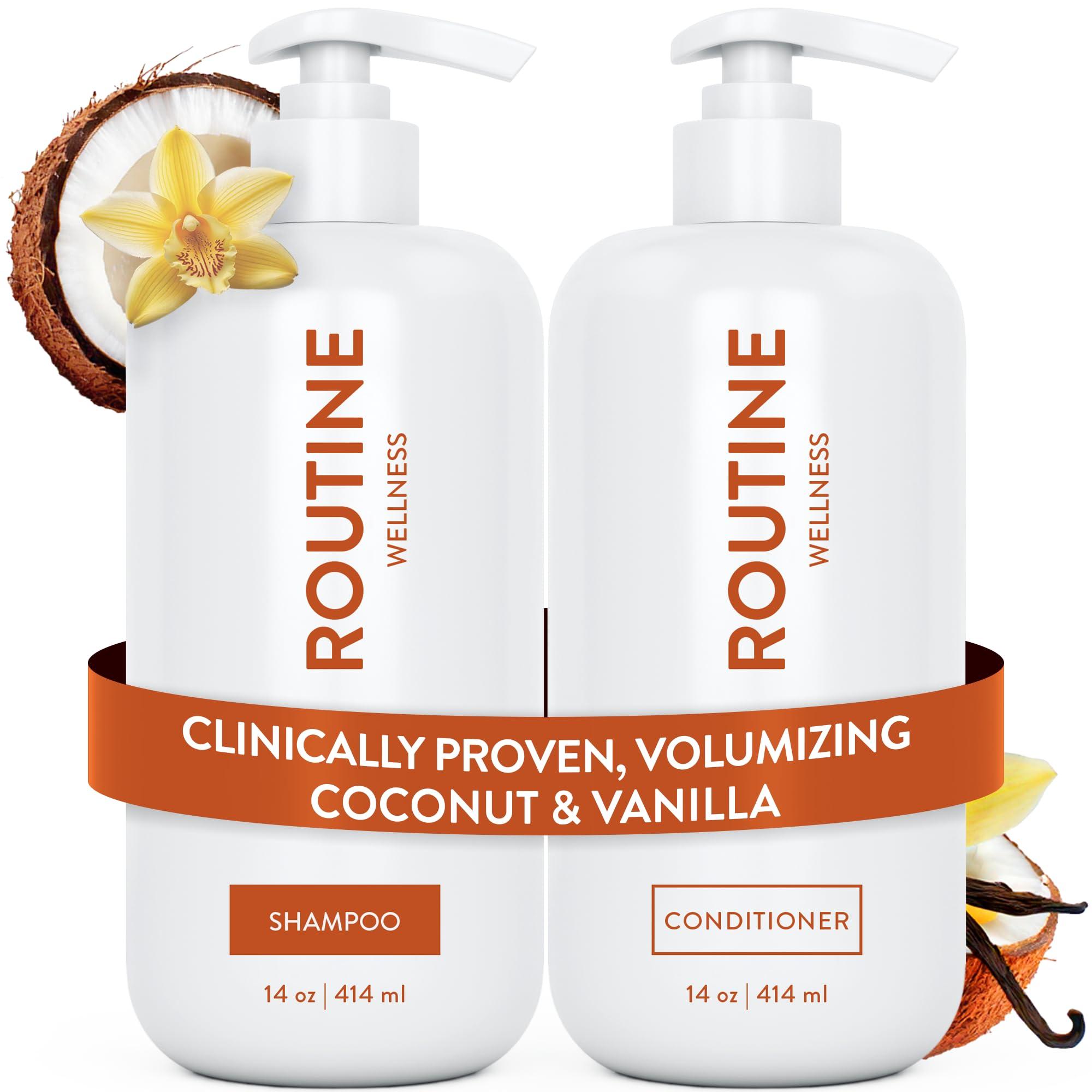 Routine Wellness Anti-Thinning Shampoo and Conditioner Set for Thinning Hair - Biotin DHT Blocker Women & Men - Color Safe Shampoo for Hair Loss & Healthier Hair - Coconut & Vanilla (Pack of 2)