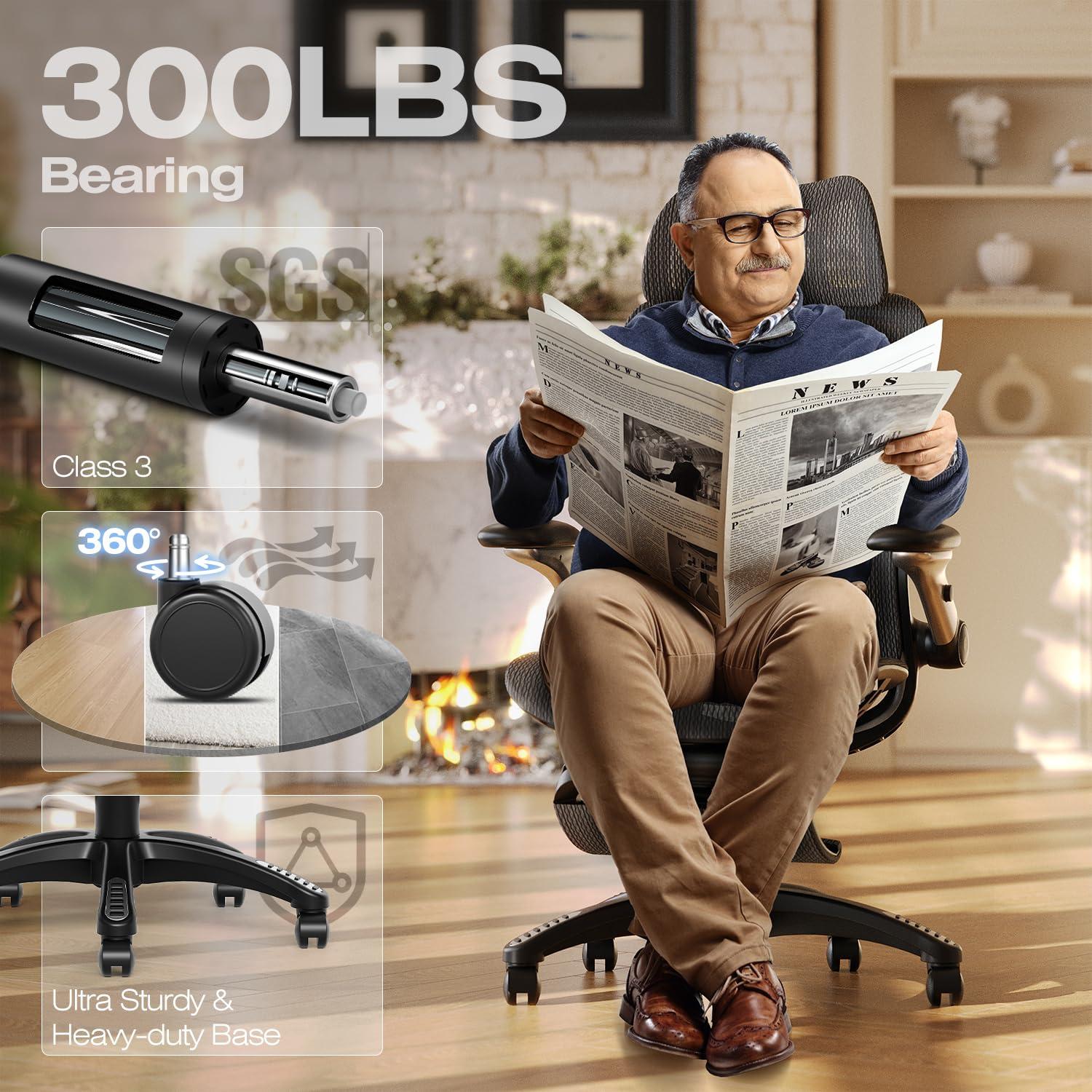 ELABEST X100 Ergonomic Office Chair with Footrest, Big and Tall Home Desk Chair with 5D Flip-Up Arms, Adjustable 3D Adaptive Lumbar Support,High Back Rolling Computer Chair, Swivel Gaming Mesh Chairs - Image 8