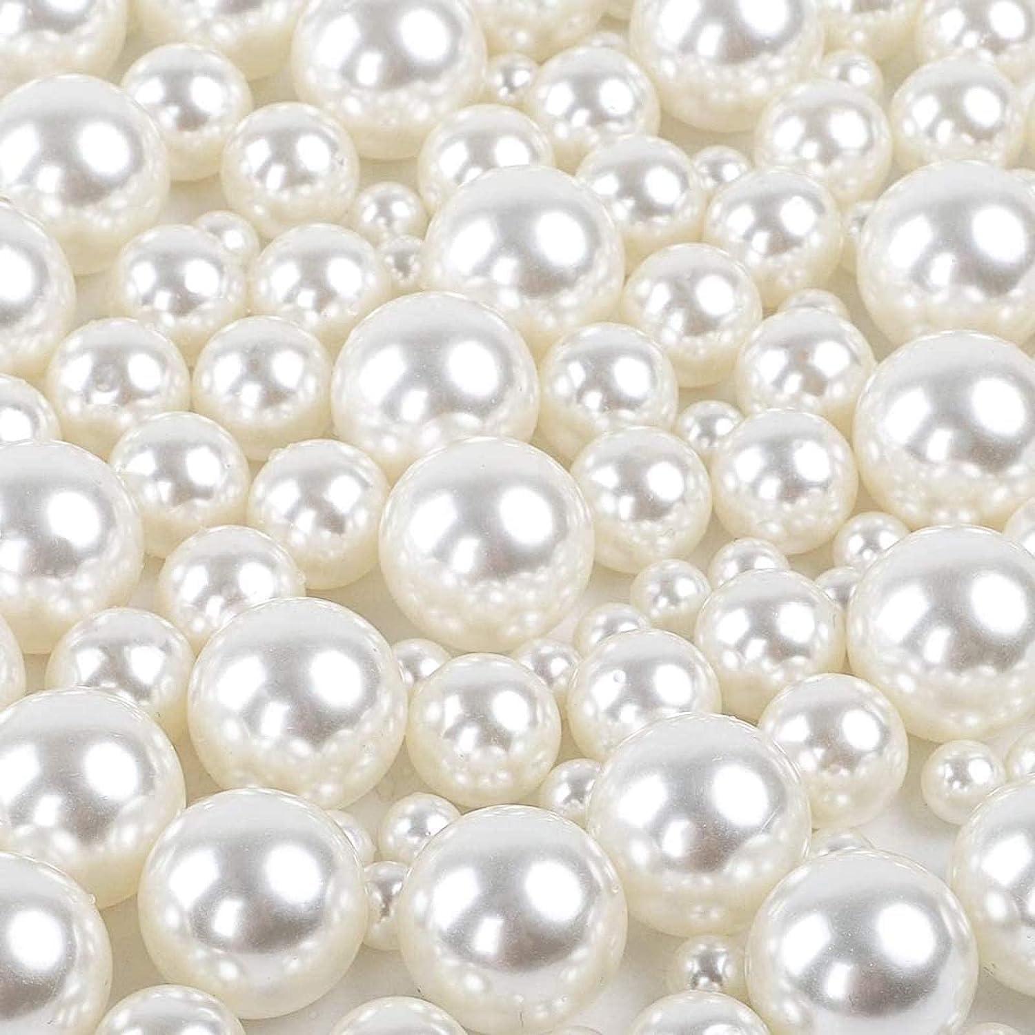 Quefe 150pcs Pearls for Crafts No Holes, Vase Filler Artificial Plastic Pearl Beads for Table Scatter, Wedding, Birthday Party, Home Decoration(8mm, 14mm, 20mm)