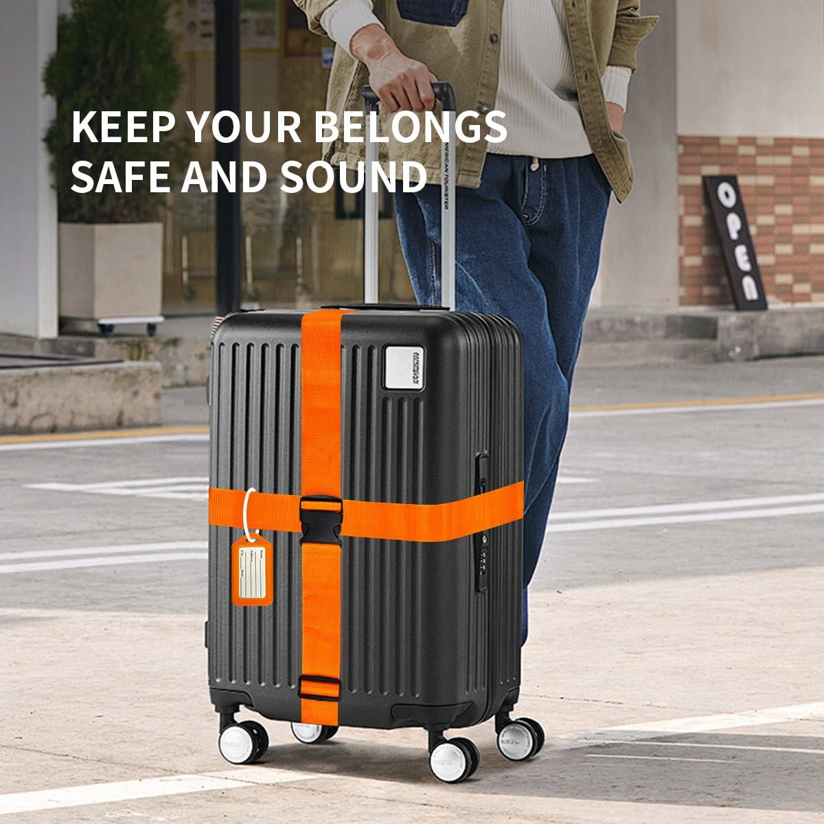 8 Pack Luggage Straps and Tags Set, Luggage Straps for Suitcases TSA Approved, Premium Nylon Belts for Luggage Security, Bright Colour Adjustable Luggage Belts- 4 Straps- 4 Tags(Orange) - Image 5