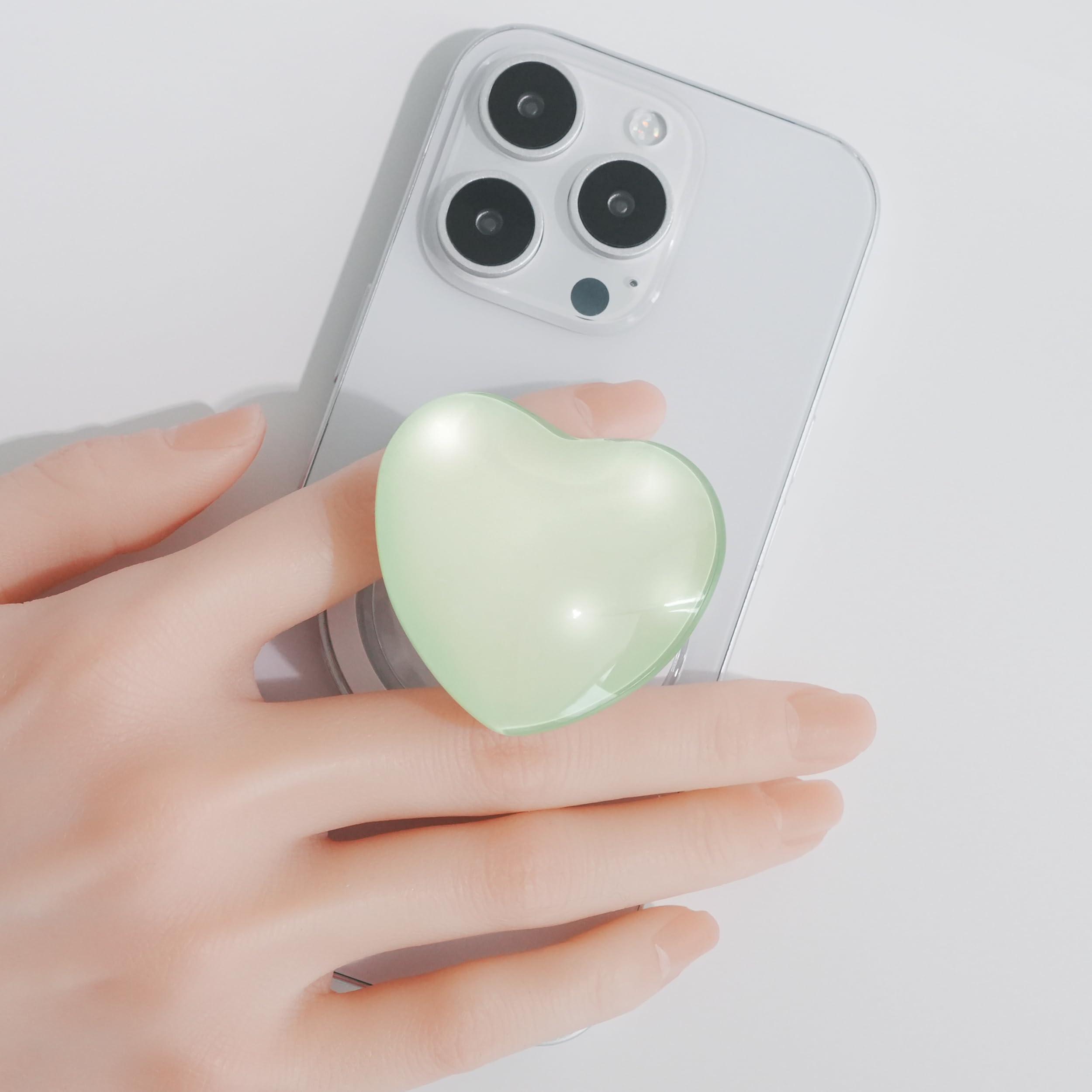 OnTheGrip Compatible with Magsafe Magnetic Cute Glass Heart Design Collapsible Mobile Phone Grip Stand Holder for Smartphone Tablet Cell Phone Accessory (Green) - Image 2
