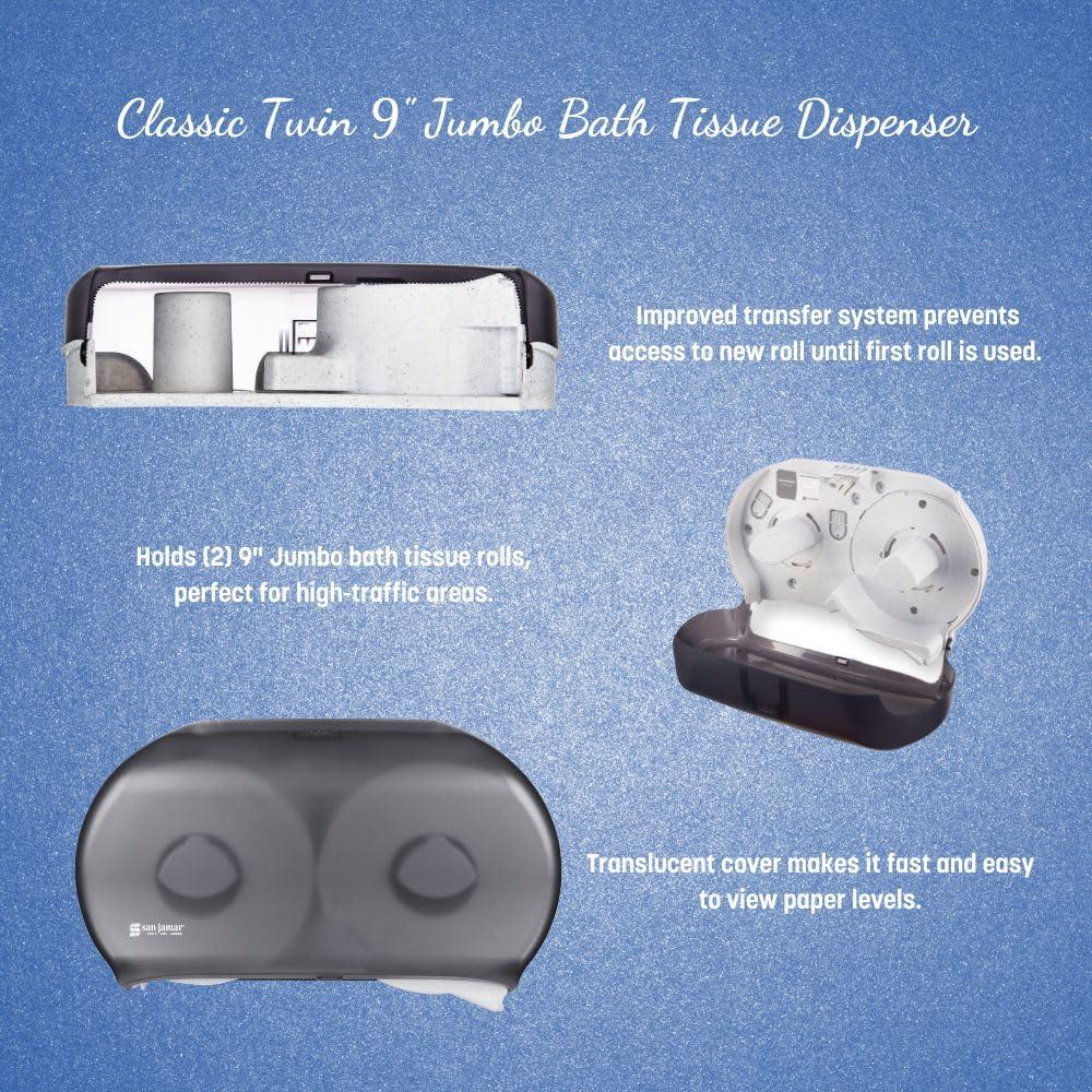 San Jamar - SJMR4000TBK R4000TBK Twin 9" Jumbo Tissue Dispenser, Black Pearl, 12" x 19" x 5.3" - Image 6