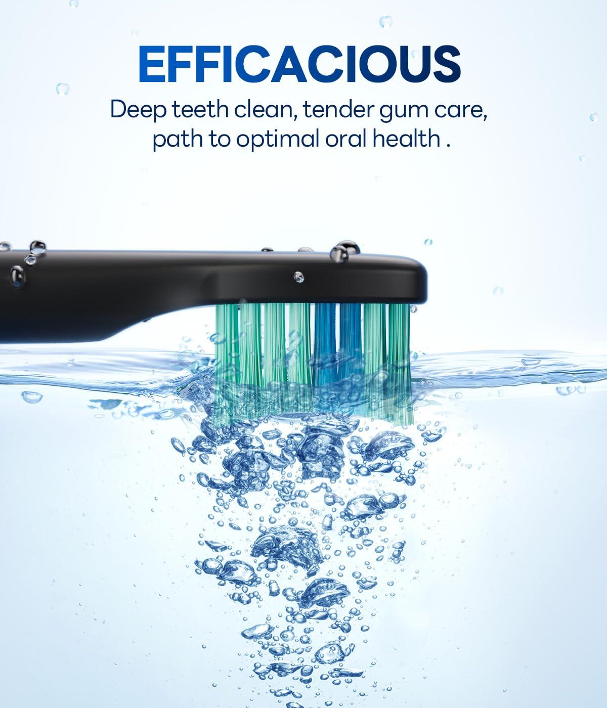 Bymore Electric Toothbrush for Adults,Travel Sonic Toothbrush with 8 Replacement Heads, Ultra Clean Rechargeable Toothbrush Portable One Charge for 330days 5 Modes 2mins Timer-Black - Image 5