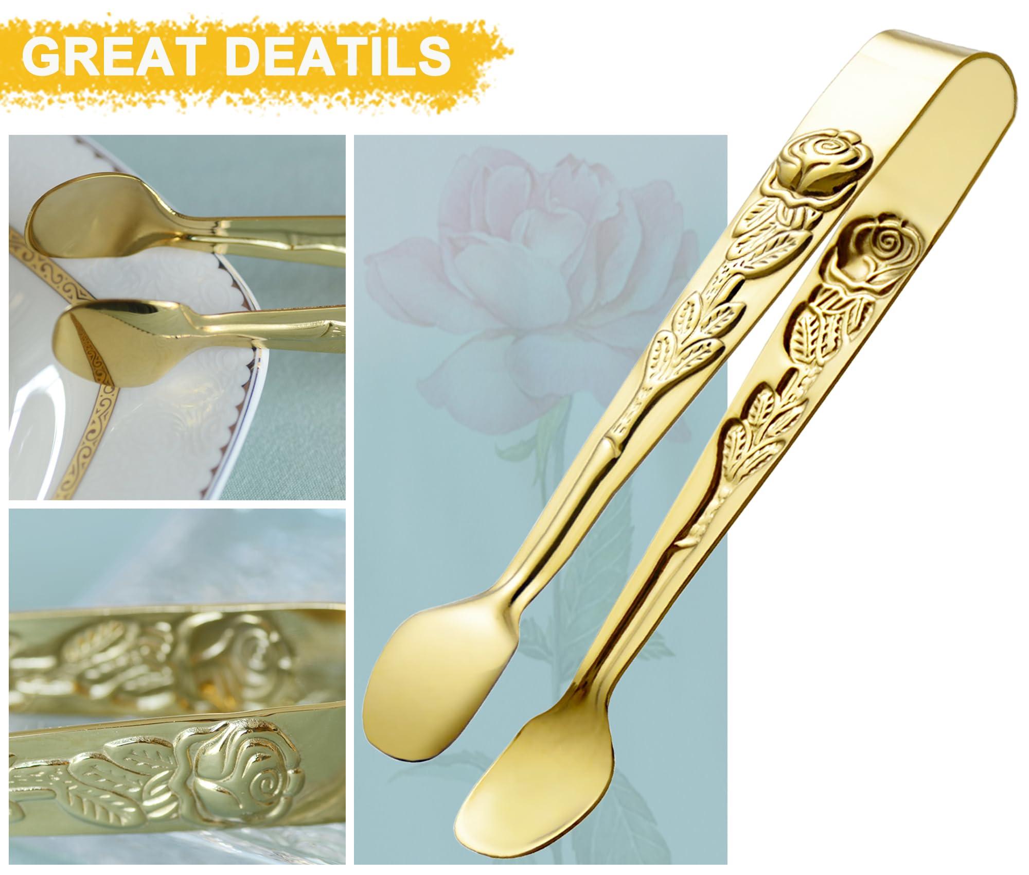 HINMAY Mini Serving Tongs 5-Inch Small Rose Sugar Cube Appetizer Tongs, Set of 6 (Gold) - Image 5