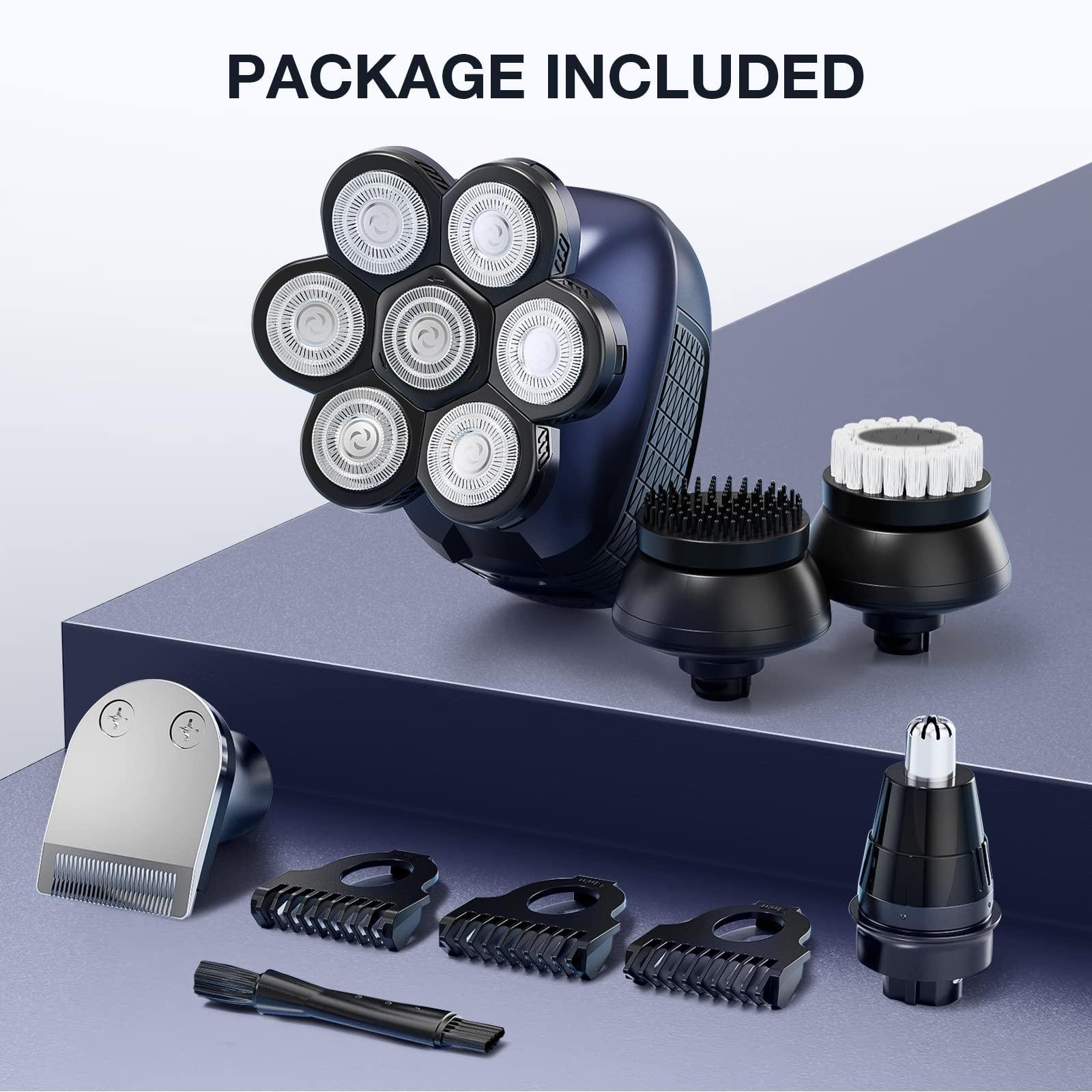 Head Shaver 7D, Wyklaus Upgrade Head Shavers for Bald Men, Head Electric Razor with Nose Hair Trimmer, IPX6 Waterproof Wet/Dry Mens Grooming Kit, Anti-Pinch, LED Display, USB Rechargeable - Image 8